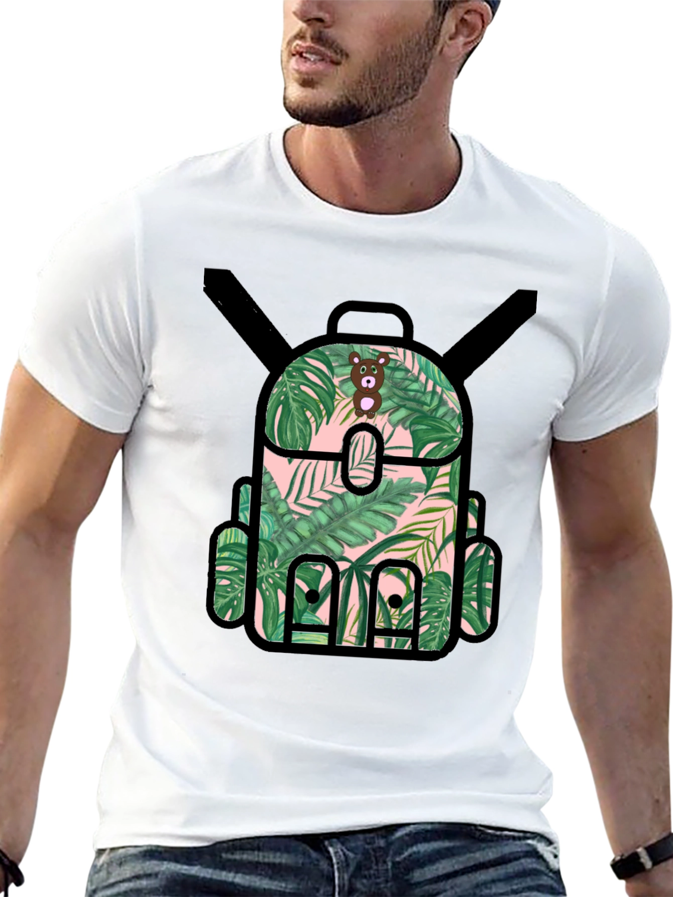 Tropical Backpack Graphic Tee - Black T-Shirt