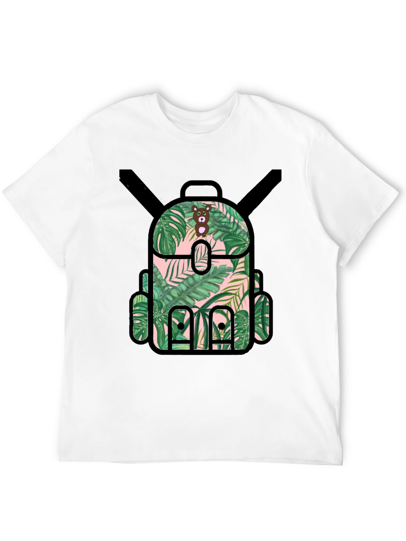 Tropical Backpack Graphic Tee - Black T-Shirt