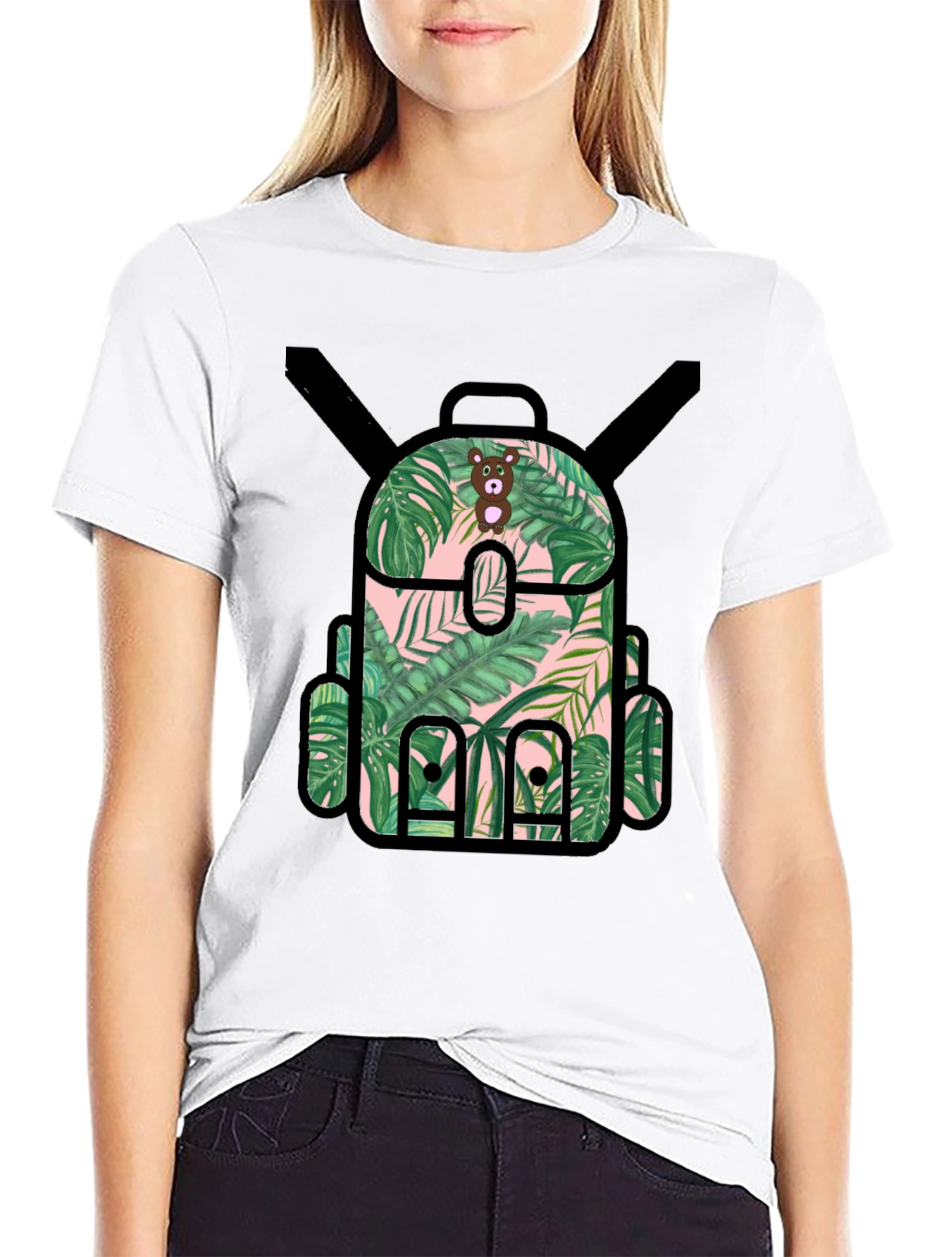 Tropical Backpack Graphic Tee - Black T-Shirt
