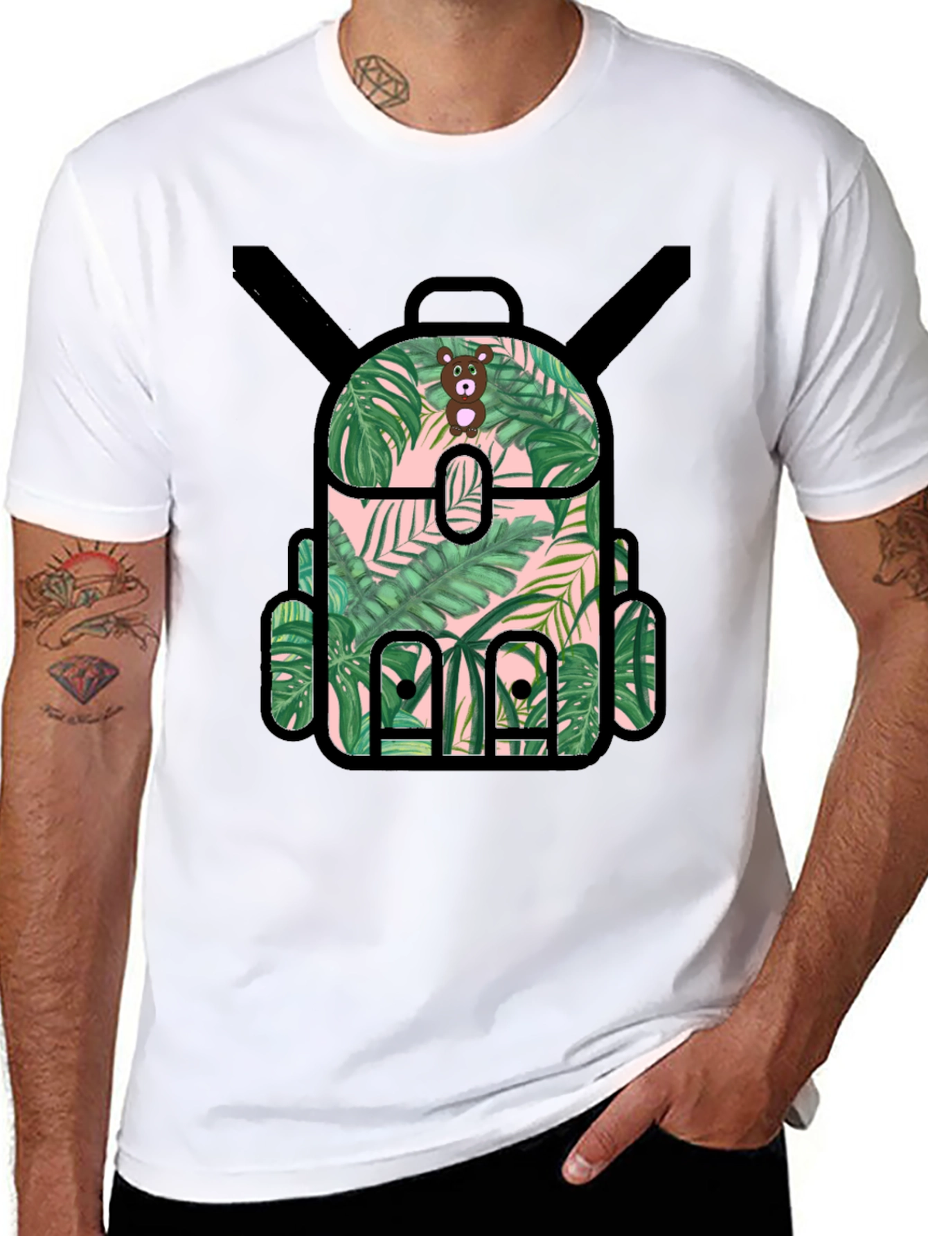 Tropical Backpack Graphic Tee - Black T-Shirt