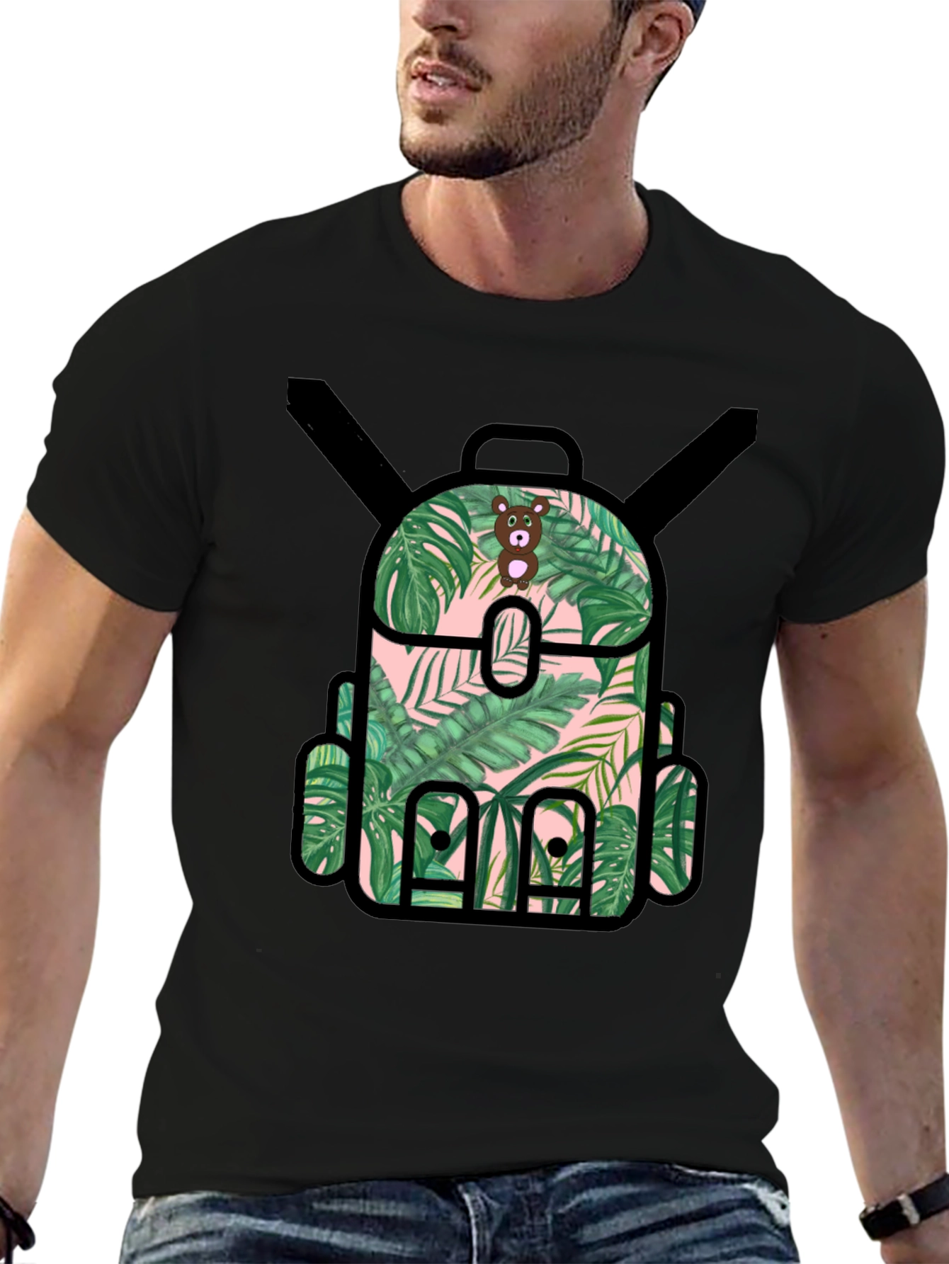 Tropical Backpack Graphic Tee - Black T-Shirt