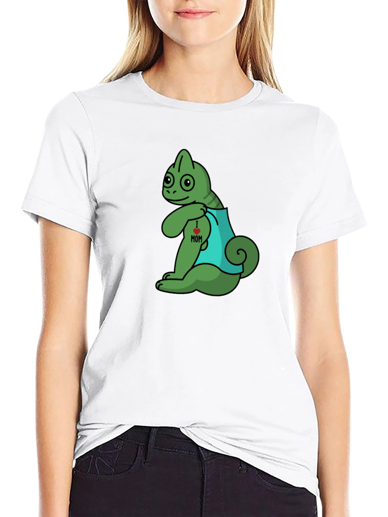 Chameleon I Love Mom Tattoo Graphic T-Shirt