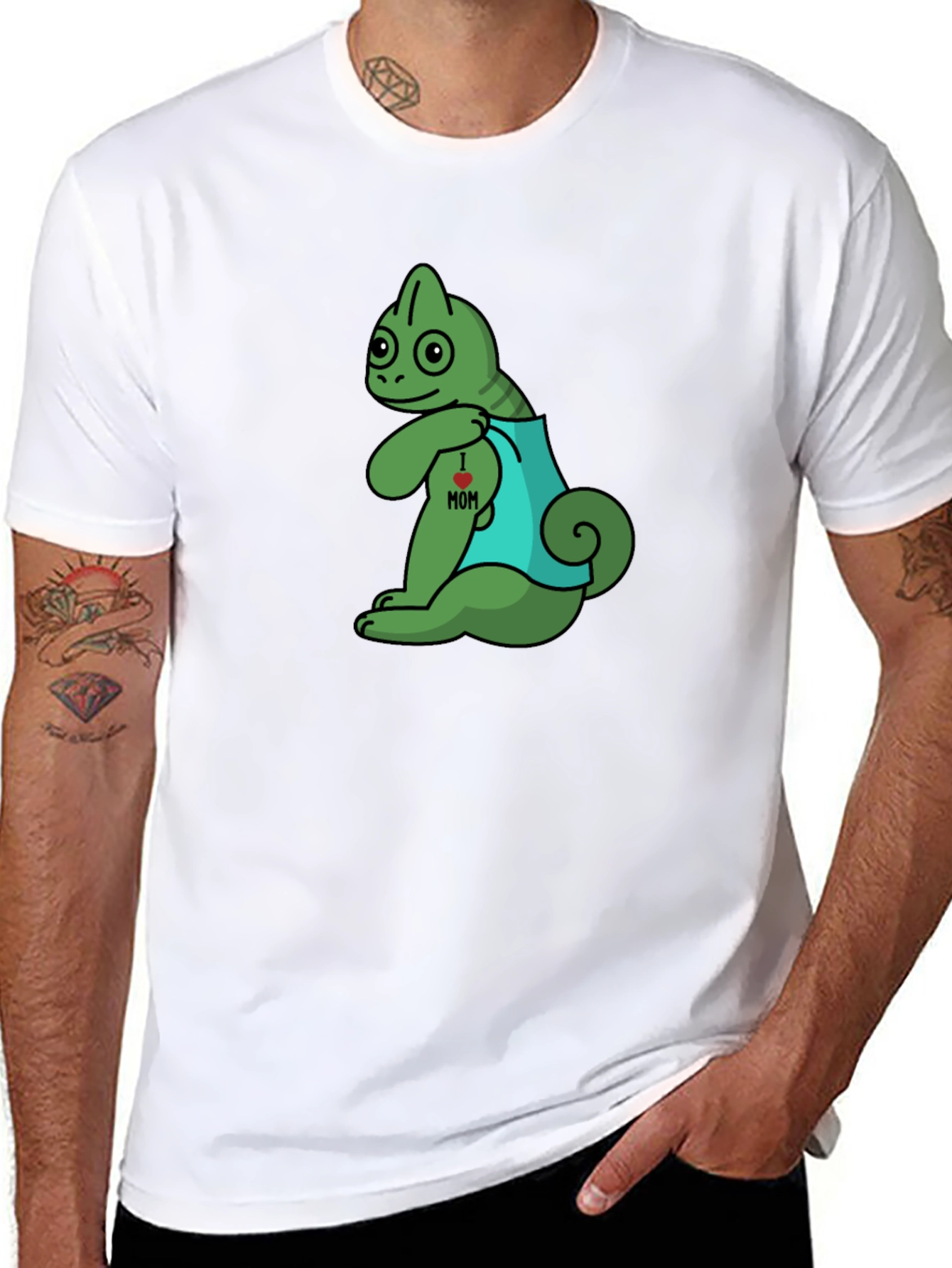 Chameleon I Love Mom Tattoo Graphic T-Shirt