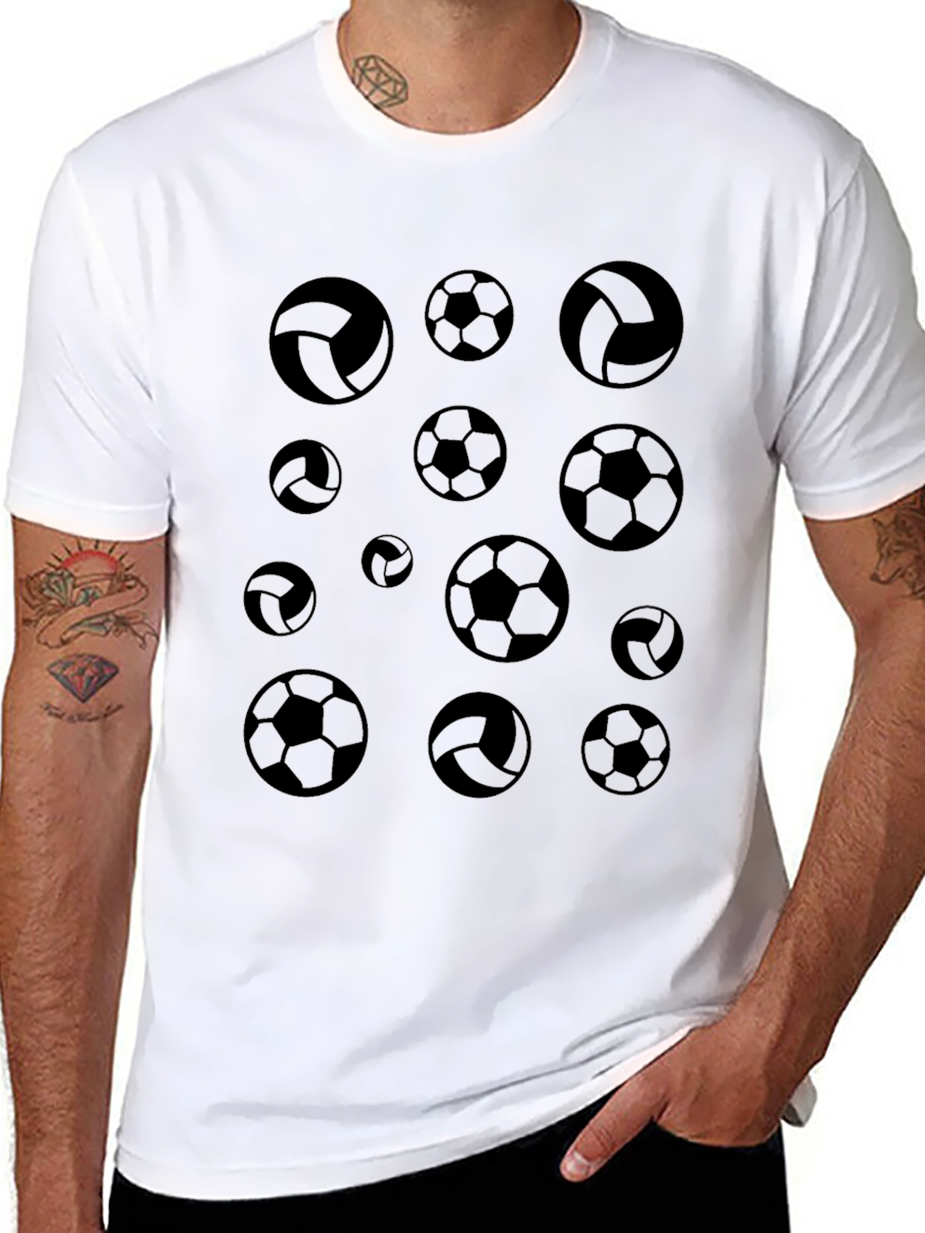 Soccer & Volleyball Print Black T-Shirt
