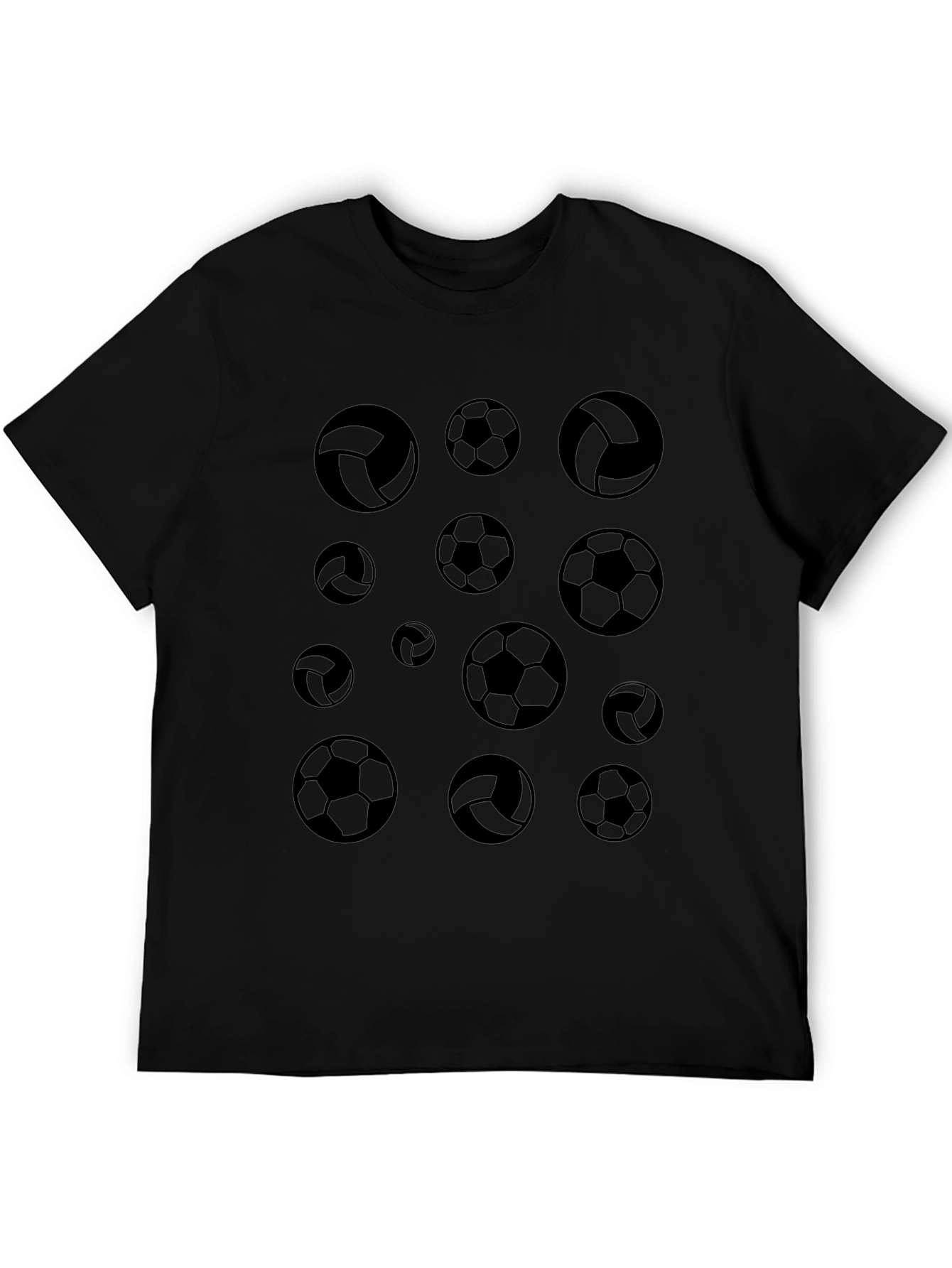 Soccer & Volleyball Print Black T-Shirt