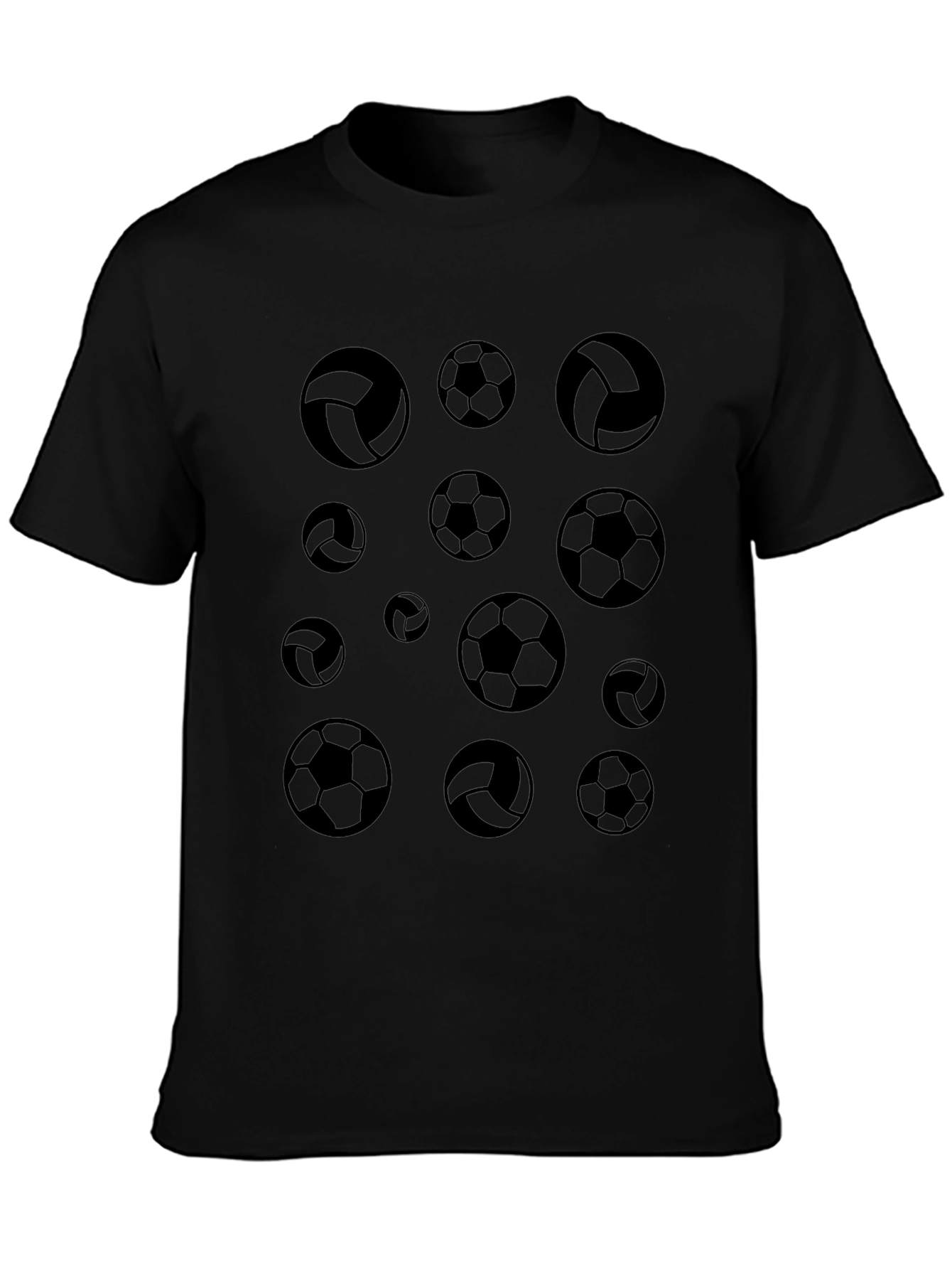 Soccer & Volleyball Print Black T-Shirt