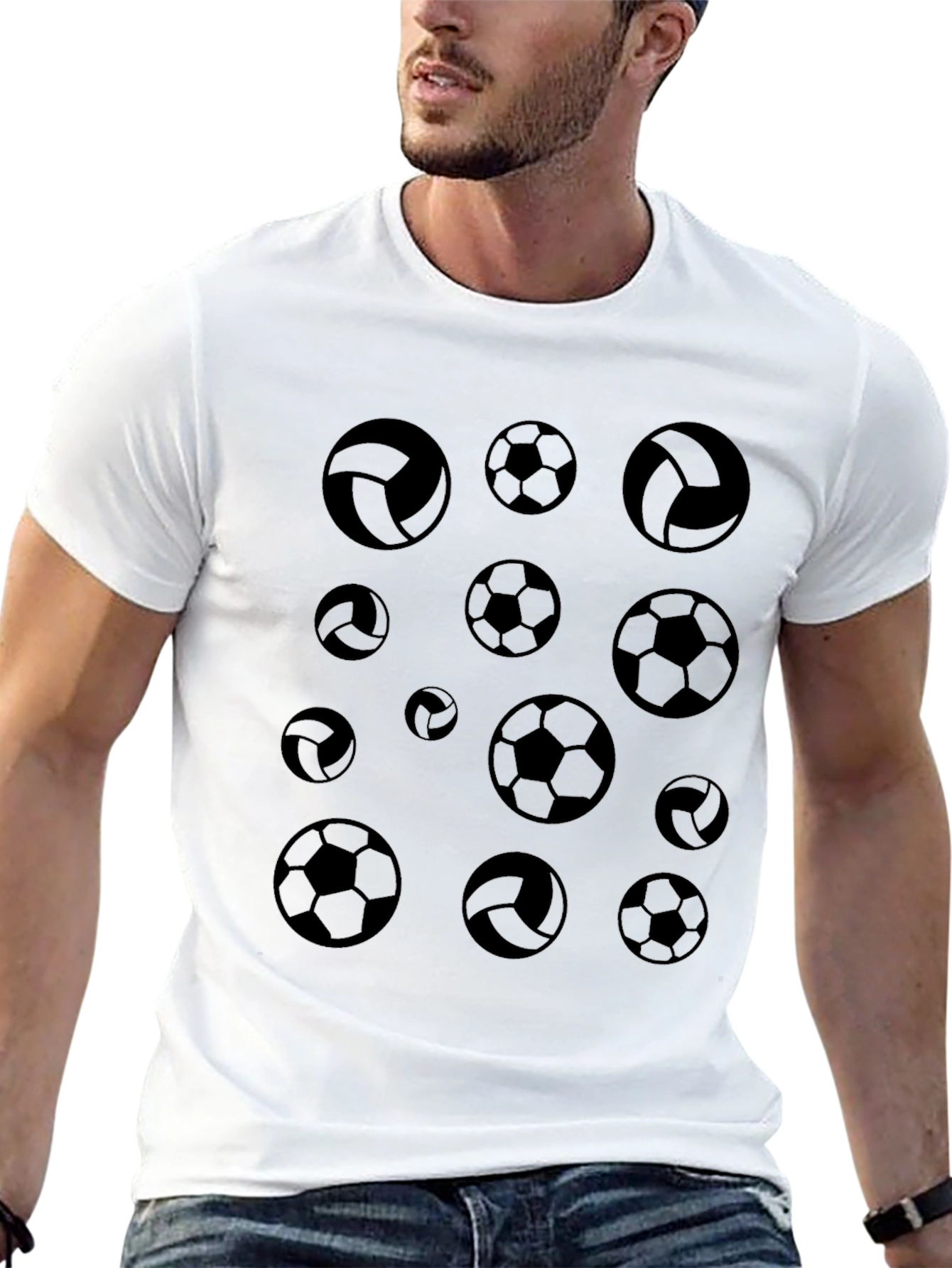 Soccer & Volleyball Print Black T-Shirt