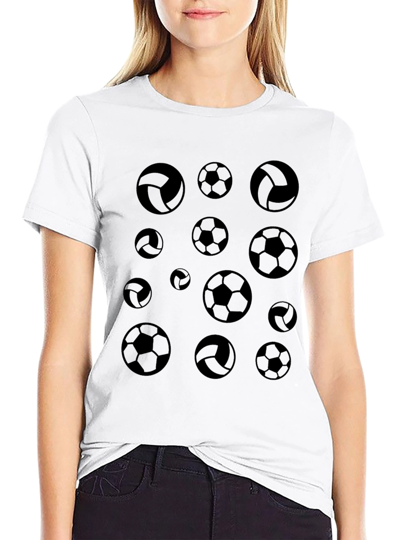 Soccer & Volleyball Print Black T-Shirt