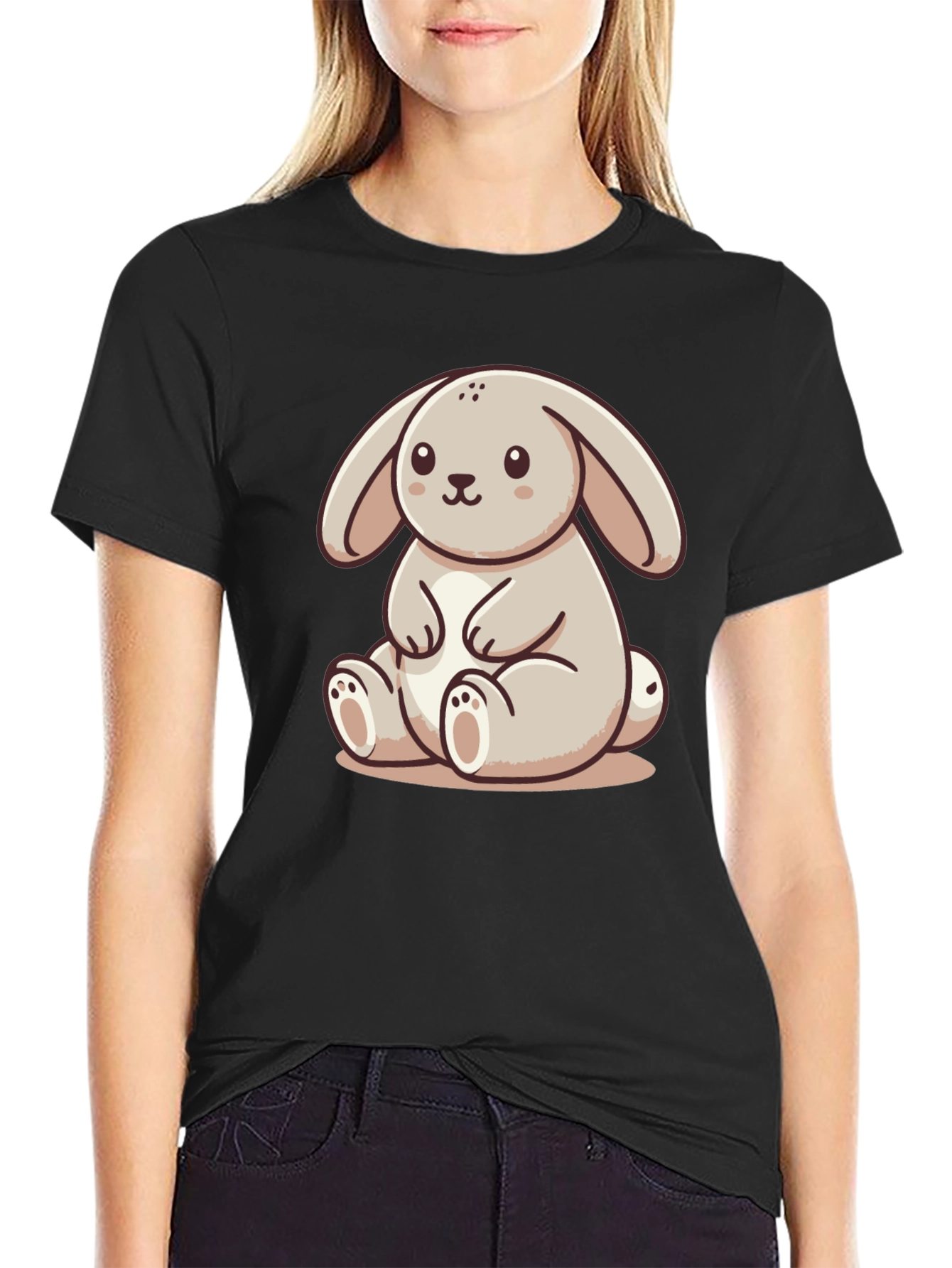 Cute Bunny Graphic Tee - Soft Black Shirt