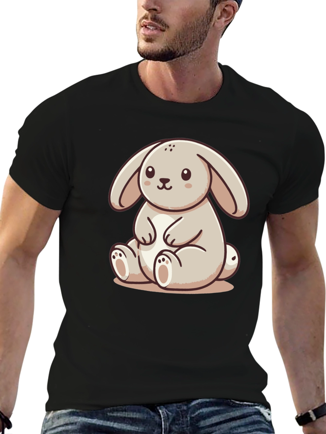 Cute Bunny Graphic Tee - Soft Black Shirt