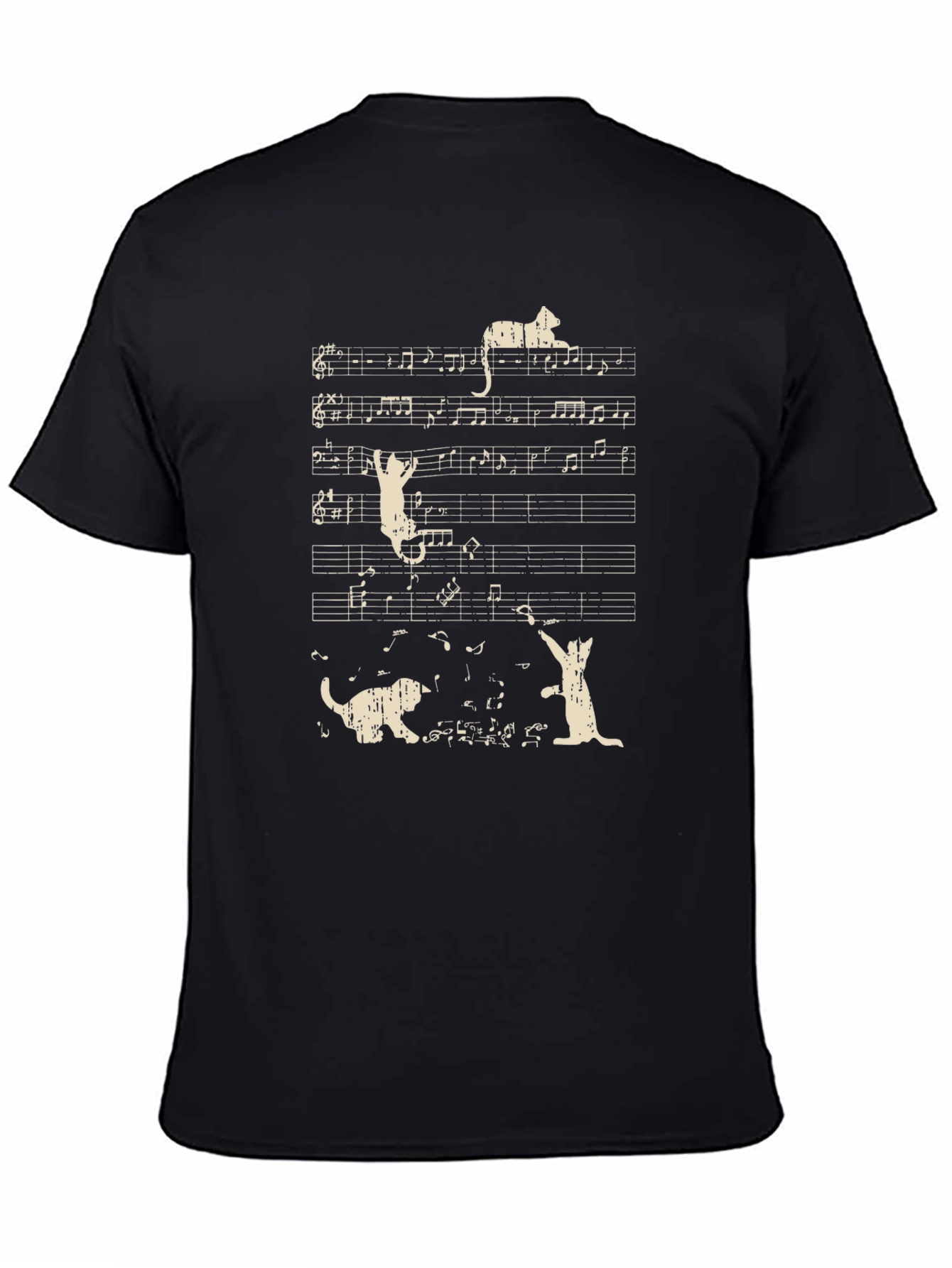 Musical Cats T-Shirt Black Cotton Crew Neck