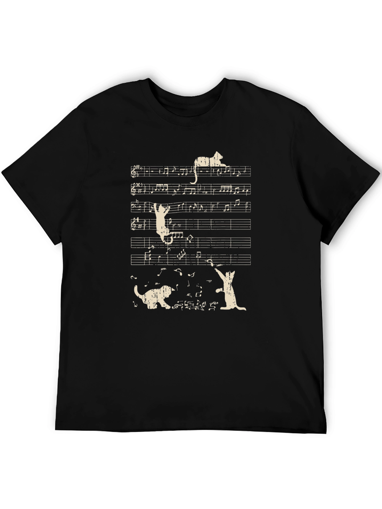 Musical Cats T-Shirt Black Cotton Crew Neck