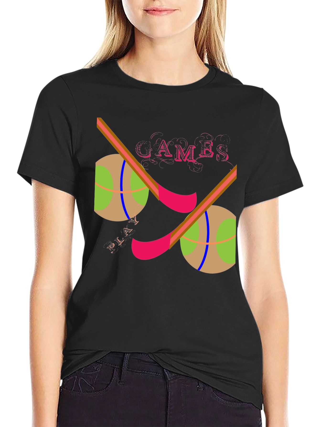 Games Play Graphic Print Black T-Shirt