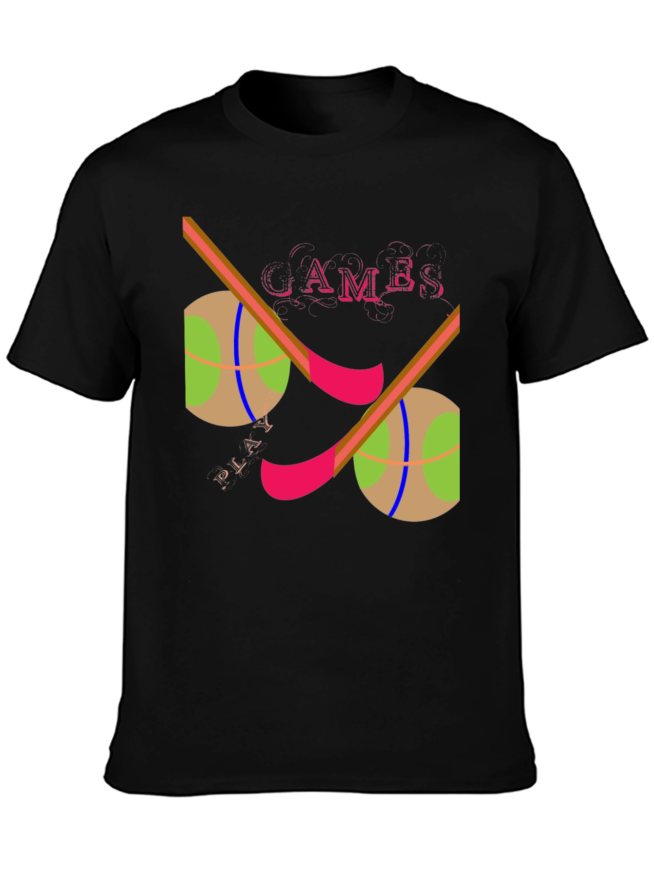Games Play Graphic Print Black T-Shirt