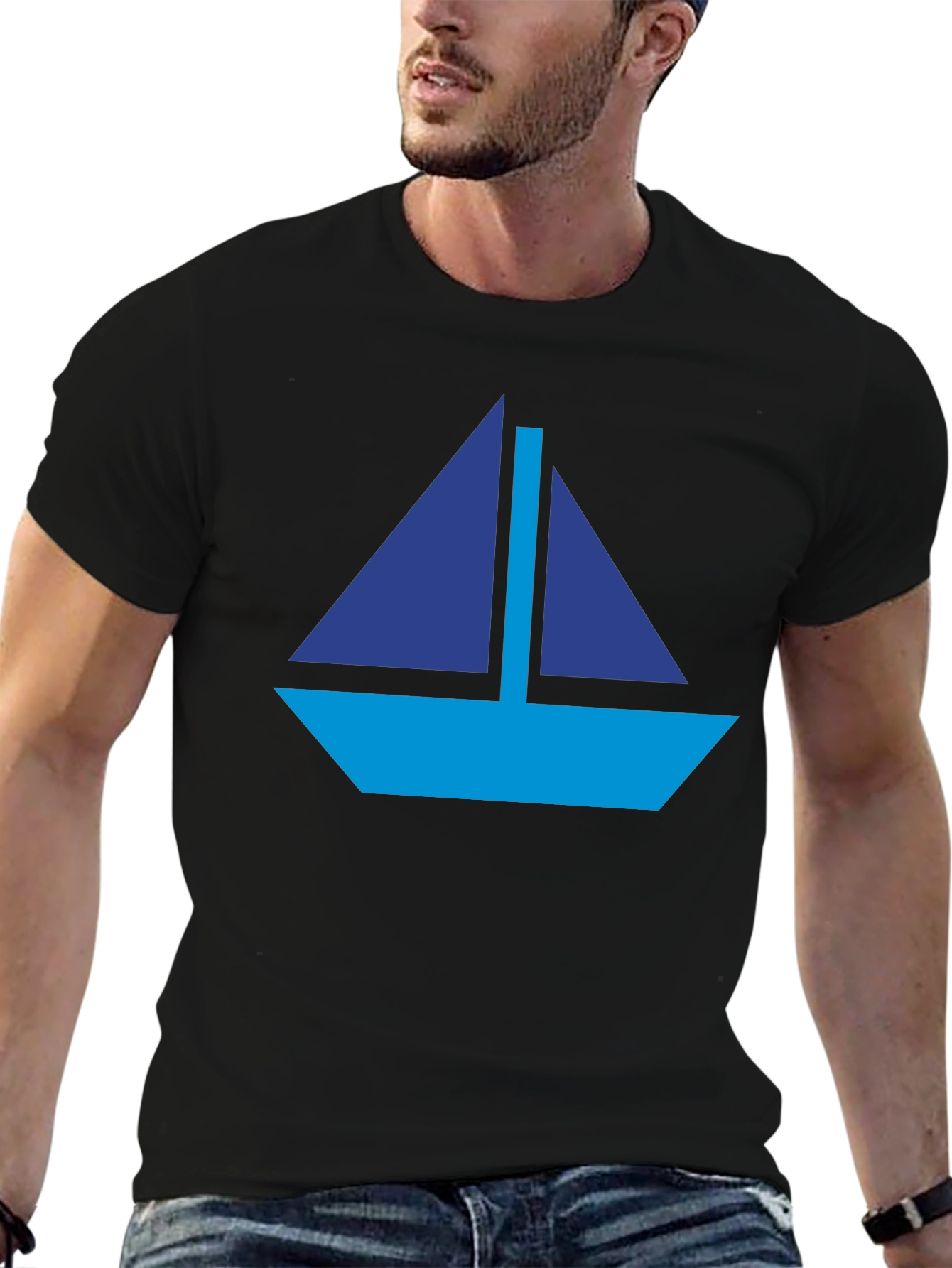 Nautical Sailboat Graphic Tee - Black Cotton Casual Shirt