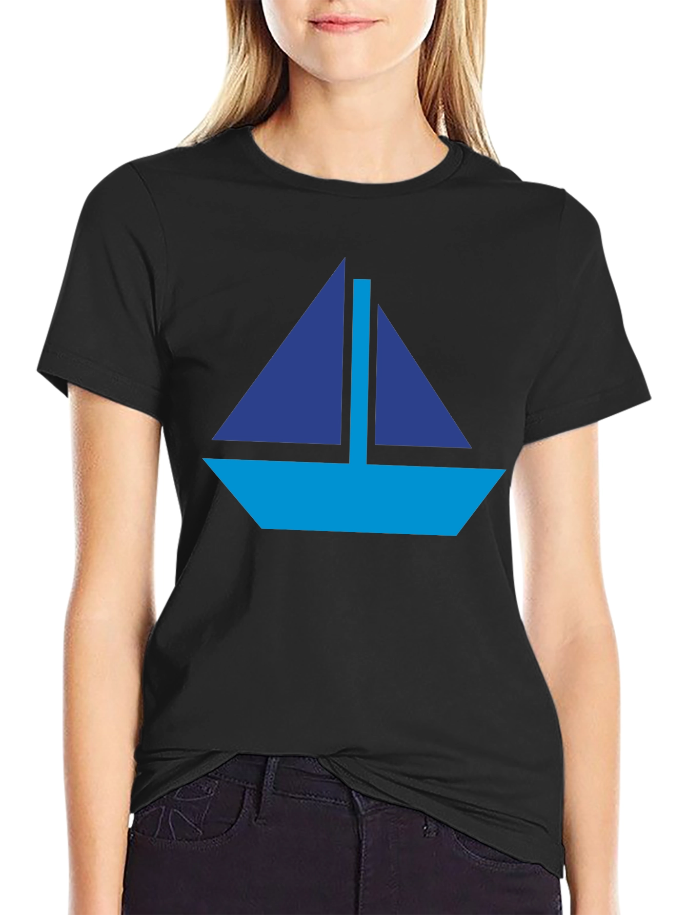 Nautical Sailboat Graphic Tee - Black Cotton Casual Shirt