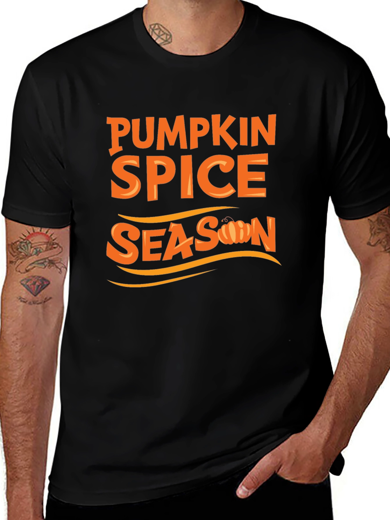 Pumpkin Spice Season Graphic Tee - Black Cotton T-Shirt