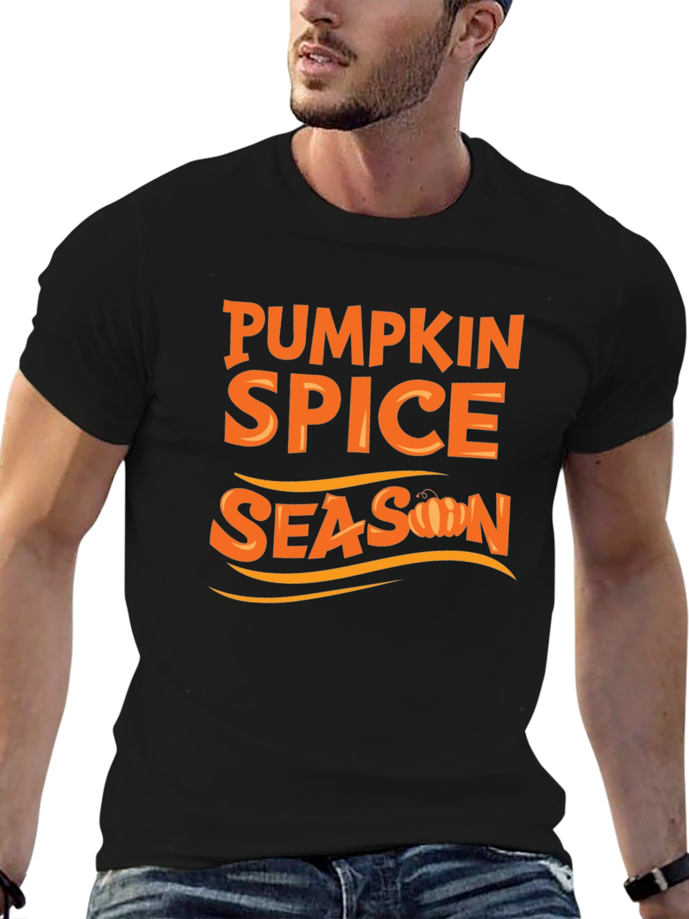 Pumpkin Spice Season Graphic Tee - Black Cotton T-Shirt