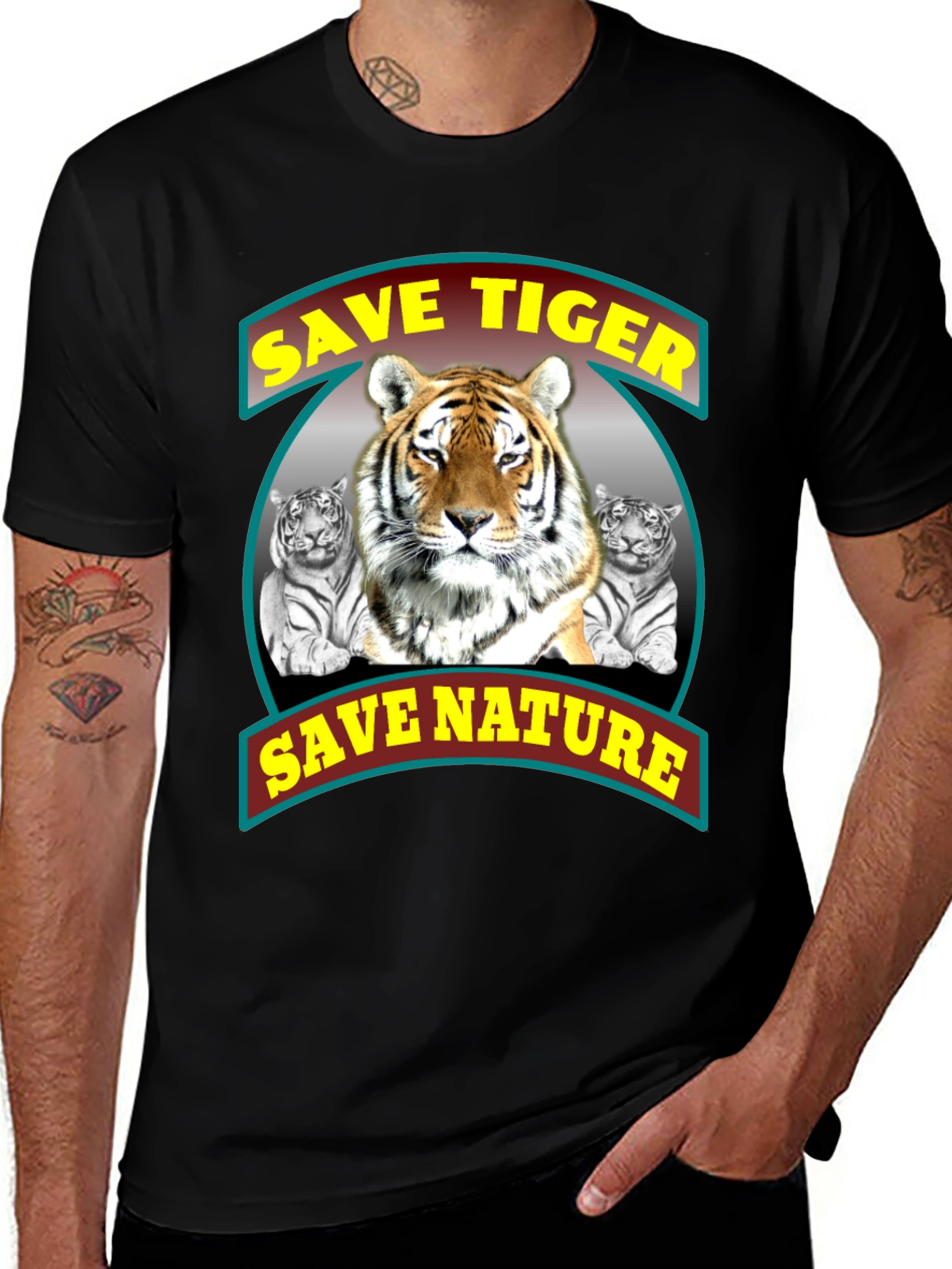 Save Tigers Save Nature Black Graphic T-Shirt