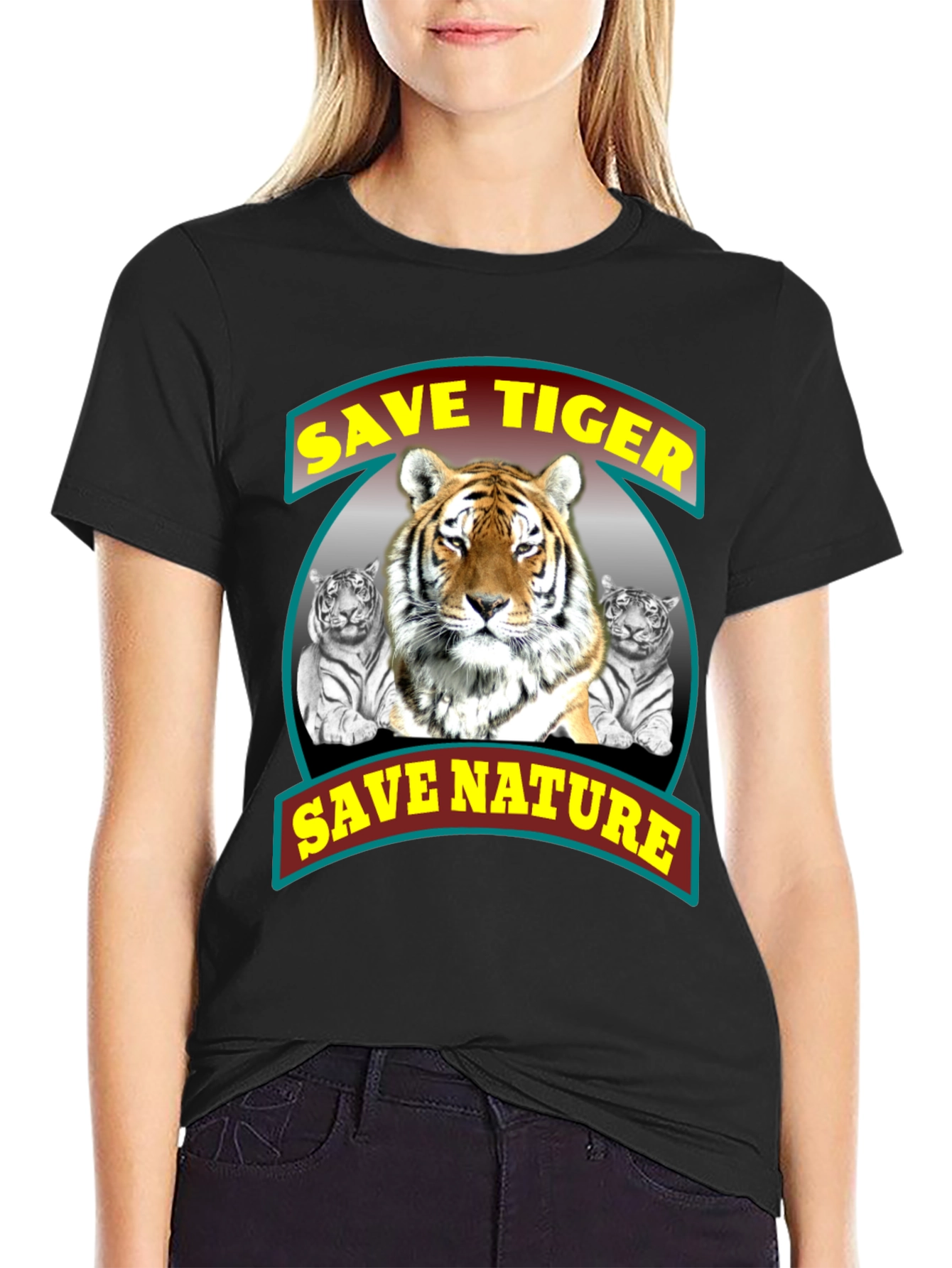 Save Tigers Save Nature Black Graphic T-Shirt