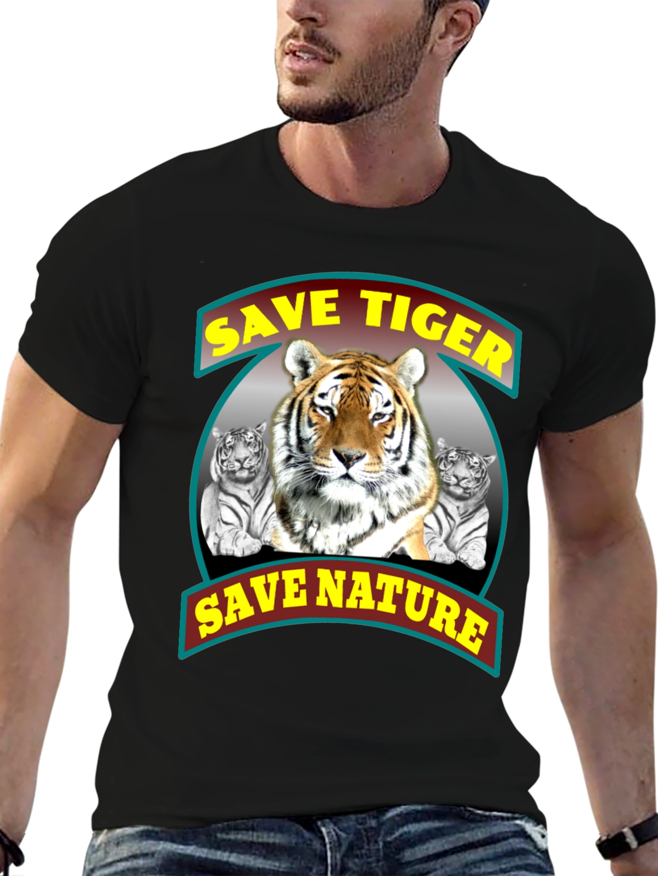 Save Tigers Save Nature Black Graphic T-Shirt