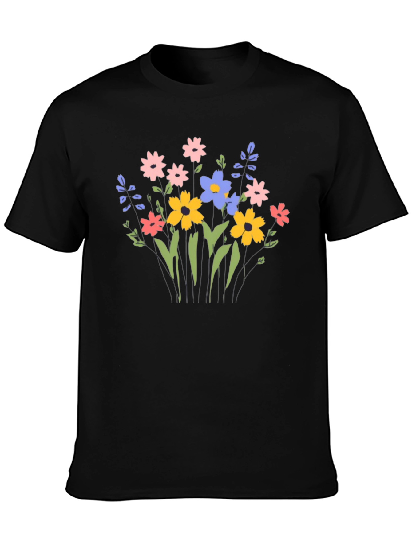 Floral Graphic Print T-Shirt - Black