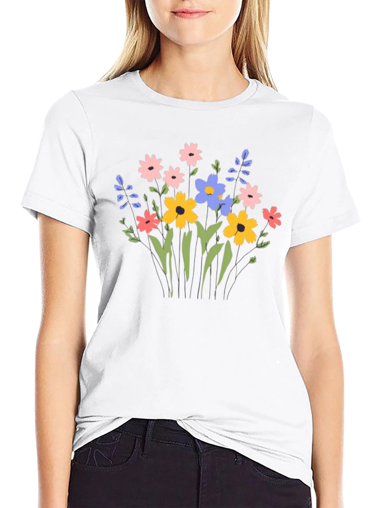 Floral Graphic Print T-Shirt - Black