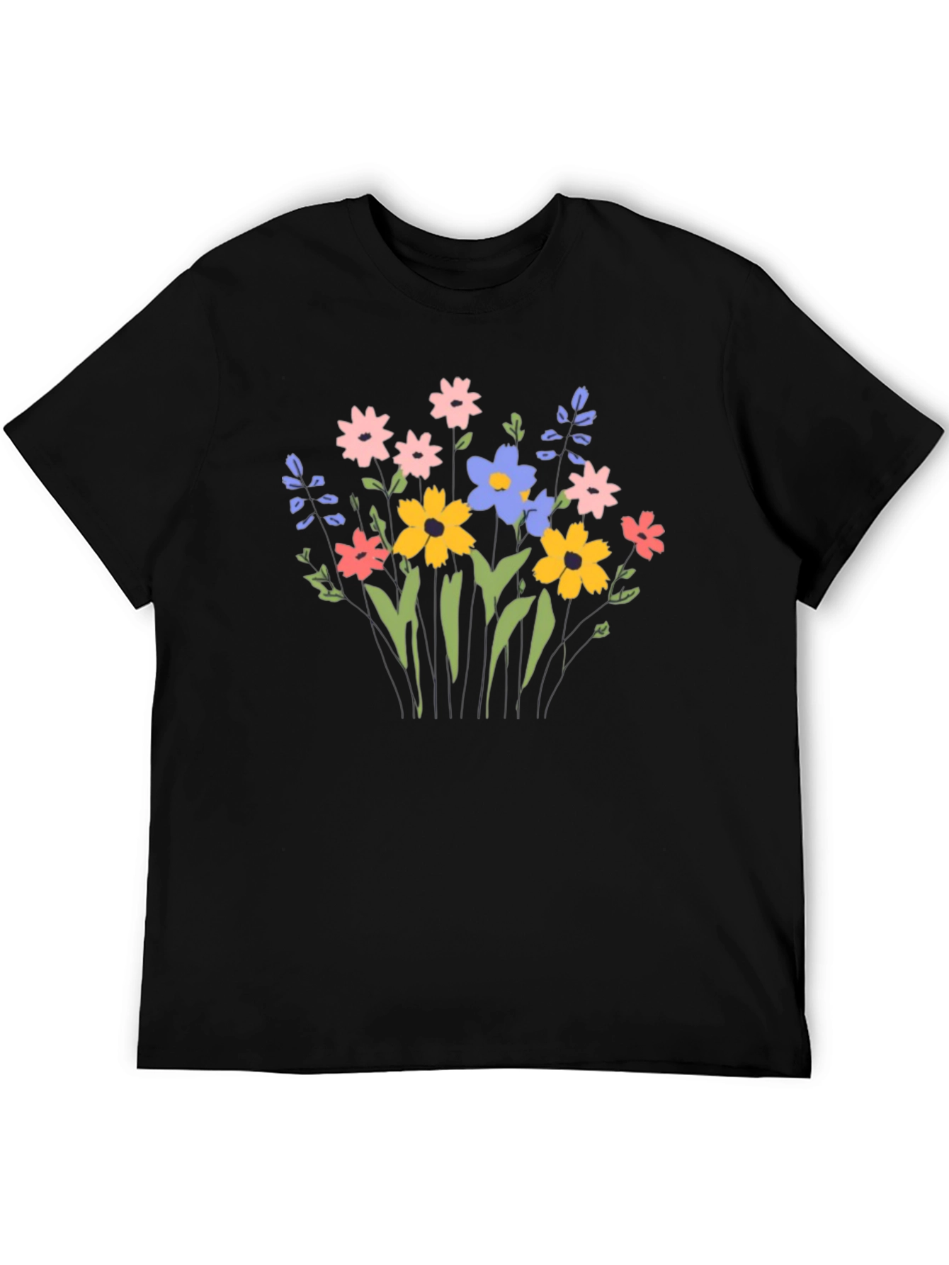 Floral Graphic Print T-Shirt - Black