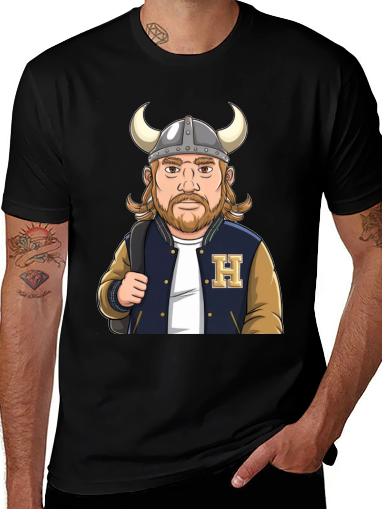 Viking Varsity T-Shirt: Horned Helmet Design