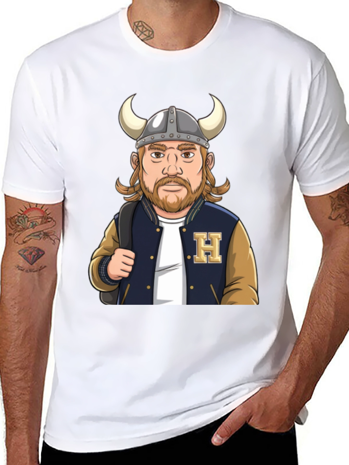 Viking Varsity T-Shirt: Horned Helmet Design