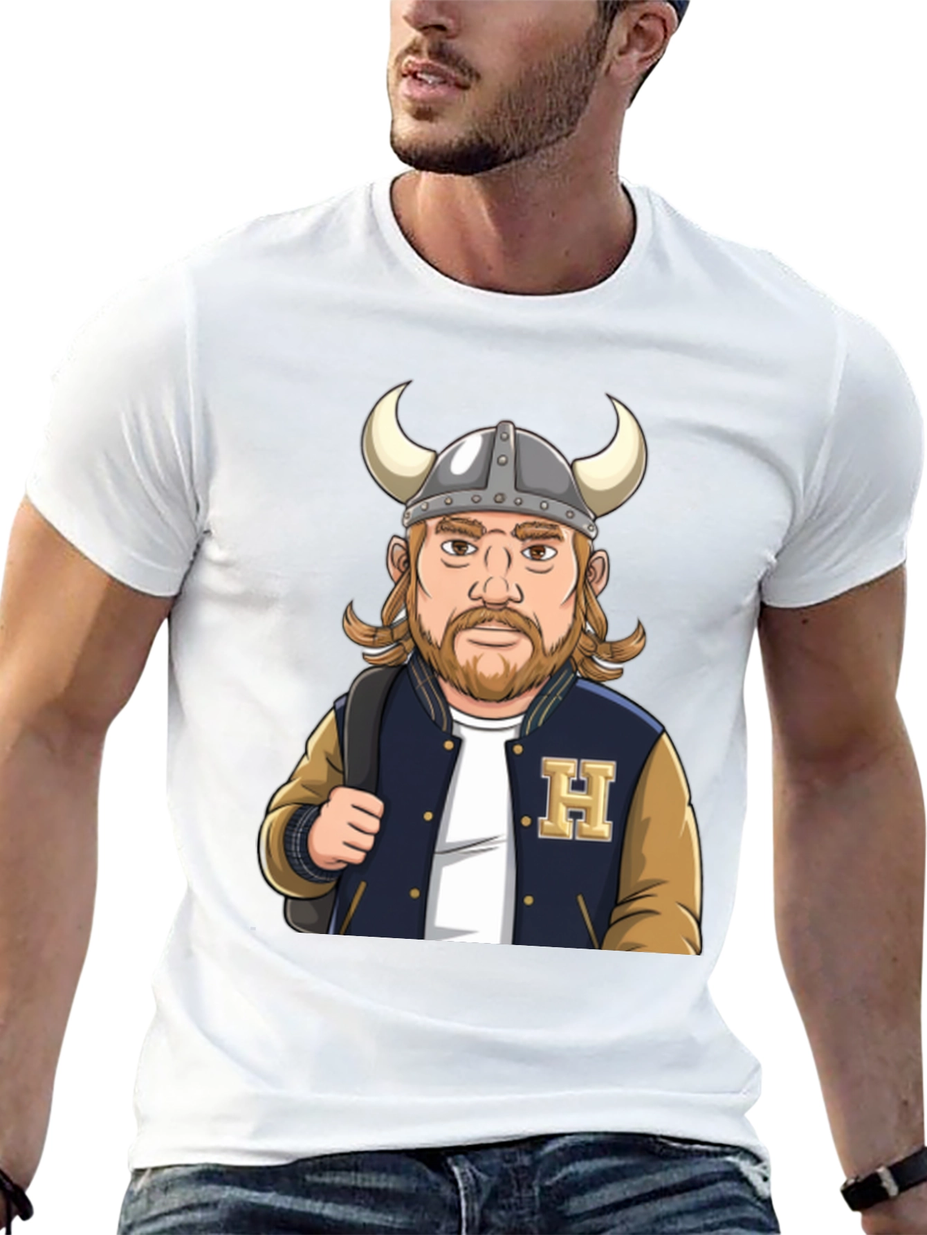 Viking Varsity T-Shirt: Horned Helmet Design