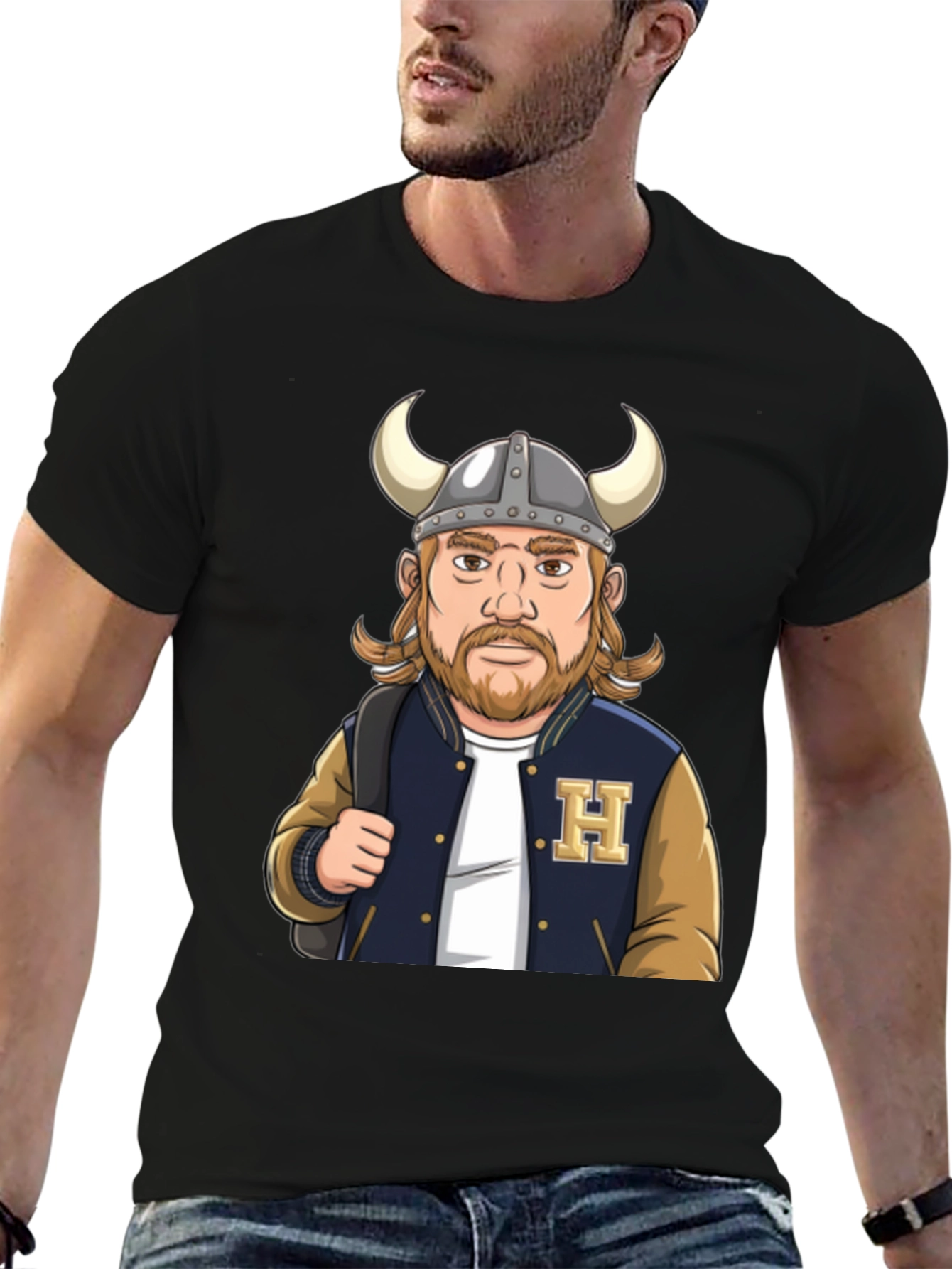 Viking Varsity T-Shirt: Horned Helmet Design