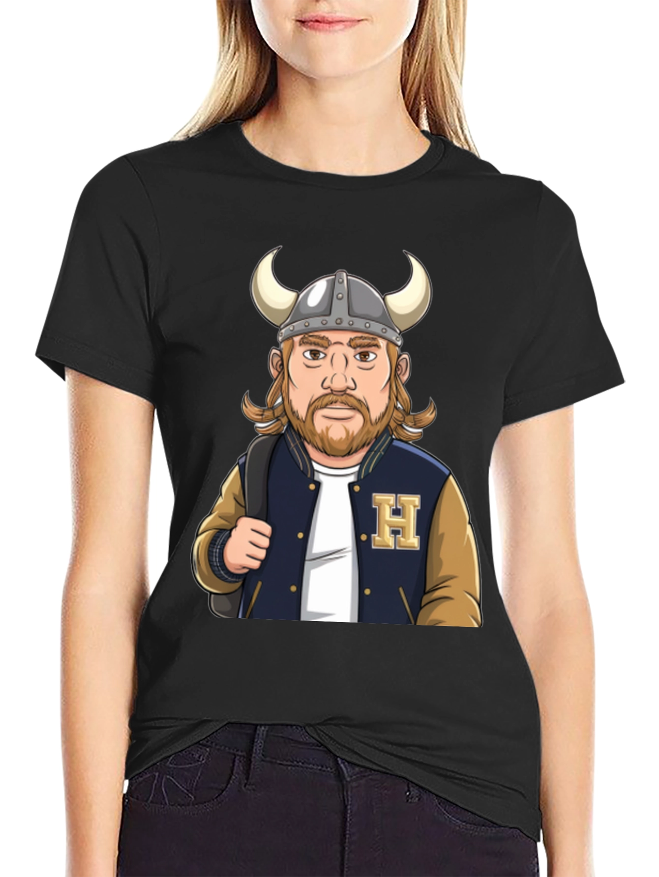 Viking Varsity T-Shirt: Horned Helmet Design