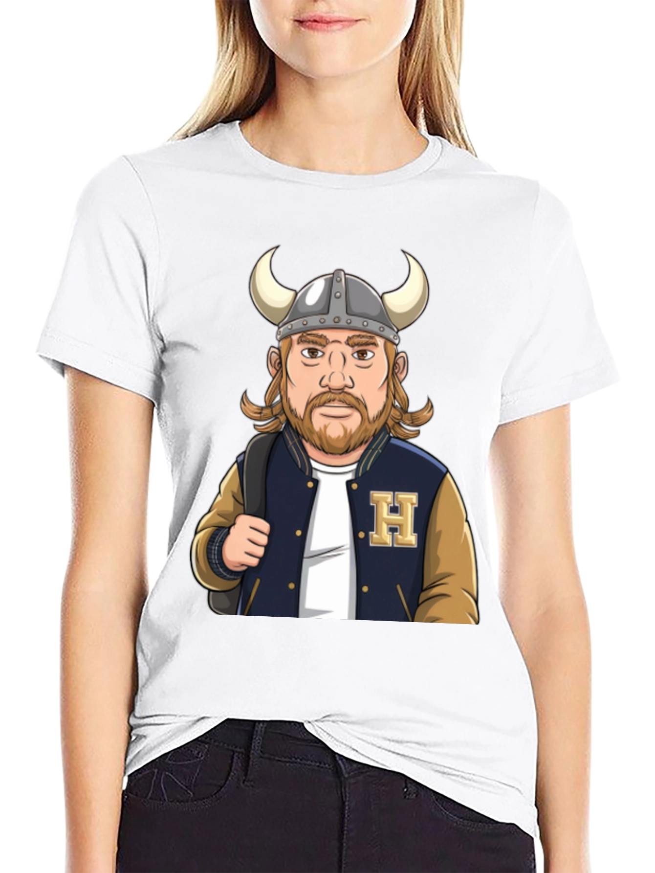 Viking Varsity T-Shirt: Horned Helmet Design