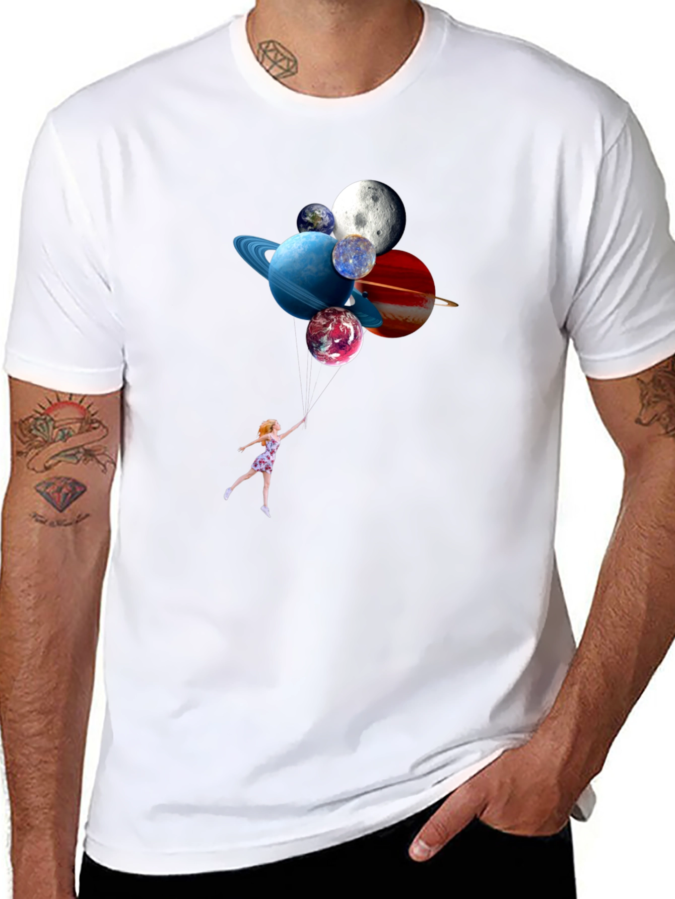 Planetary Balloons Black T-Shirt - Whimsical Space Tee