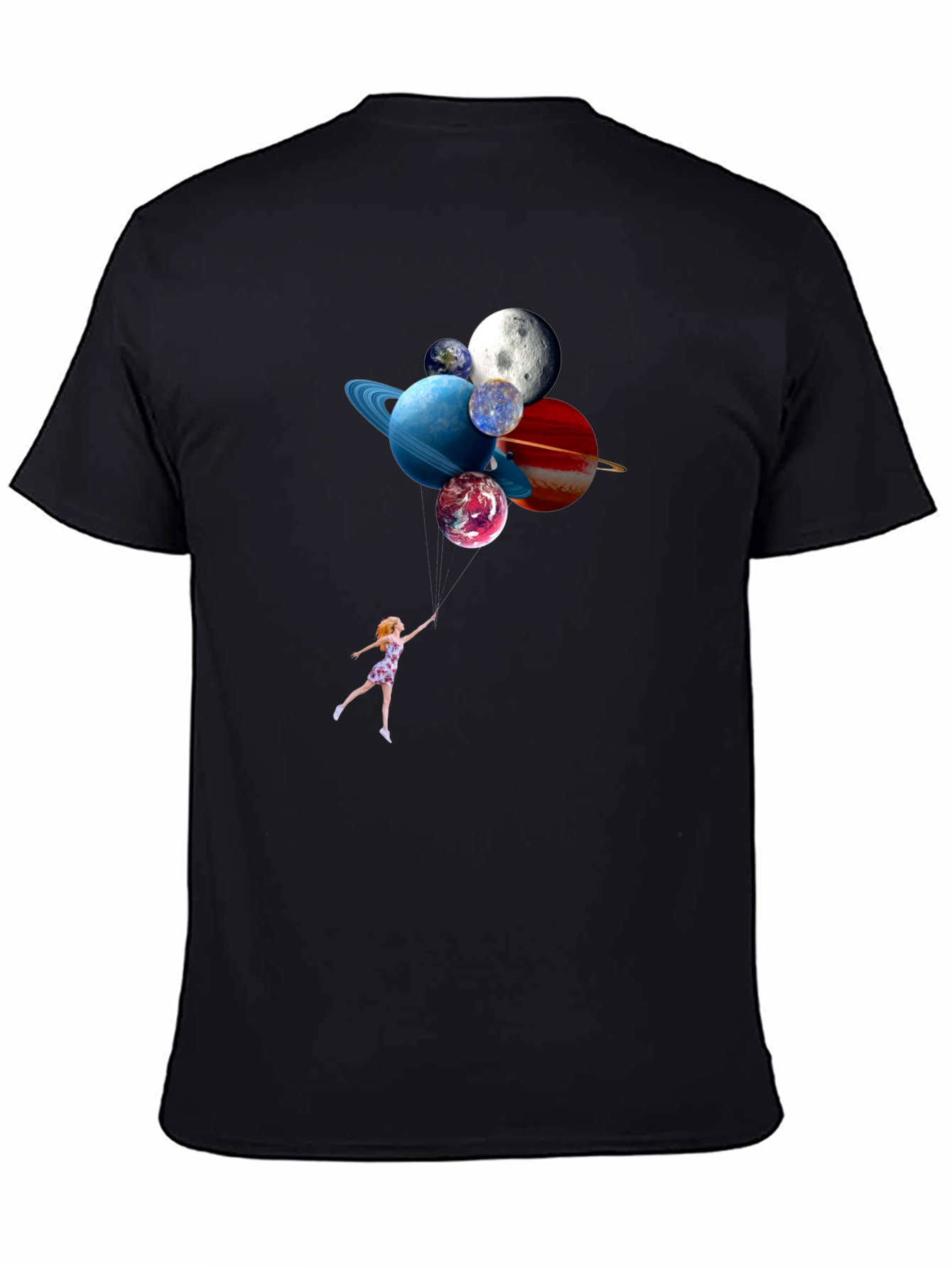Planetary Balloons Black T-Shirt - Whimsical Space Tee