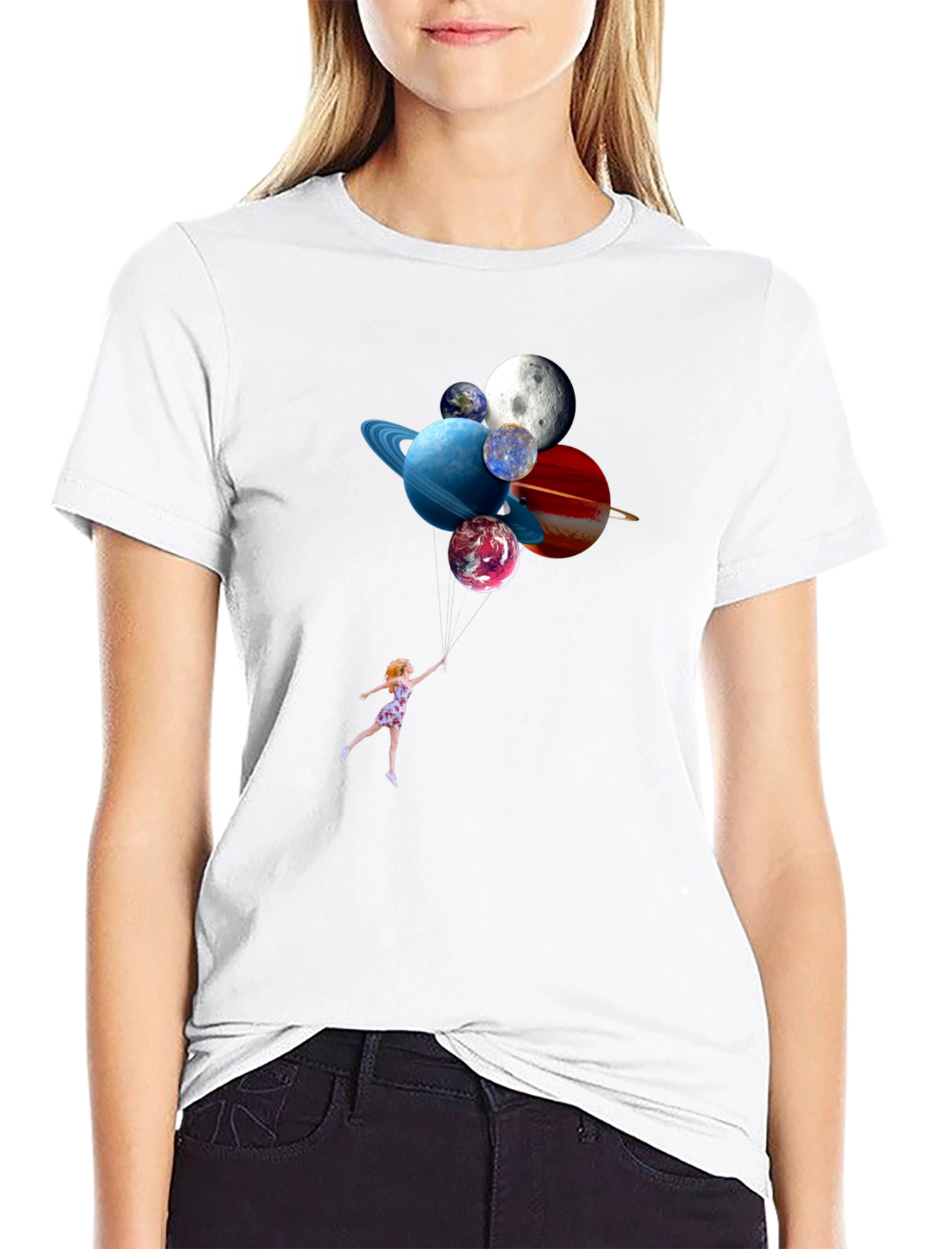 Planetary Balloons Black T-Shirt - Whimsical Space Tee