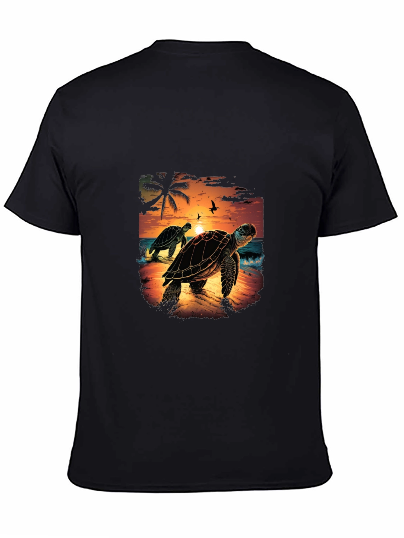 Sunset Turtle Graphic Tee - Black