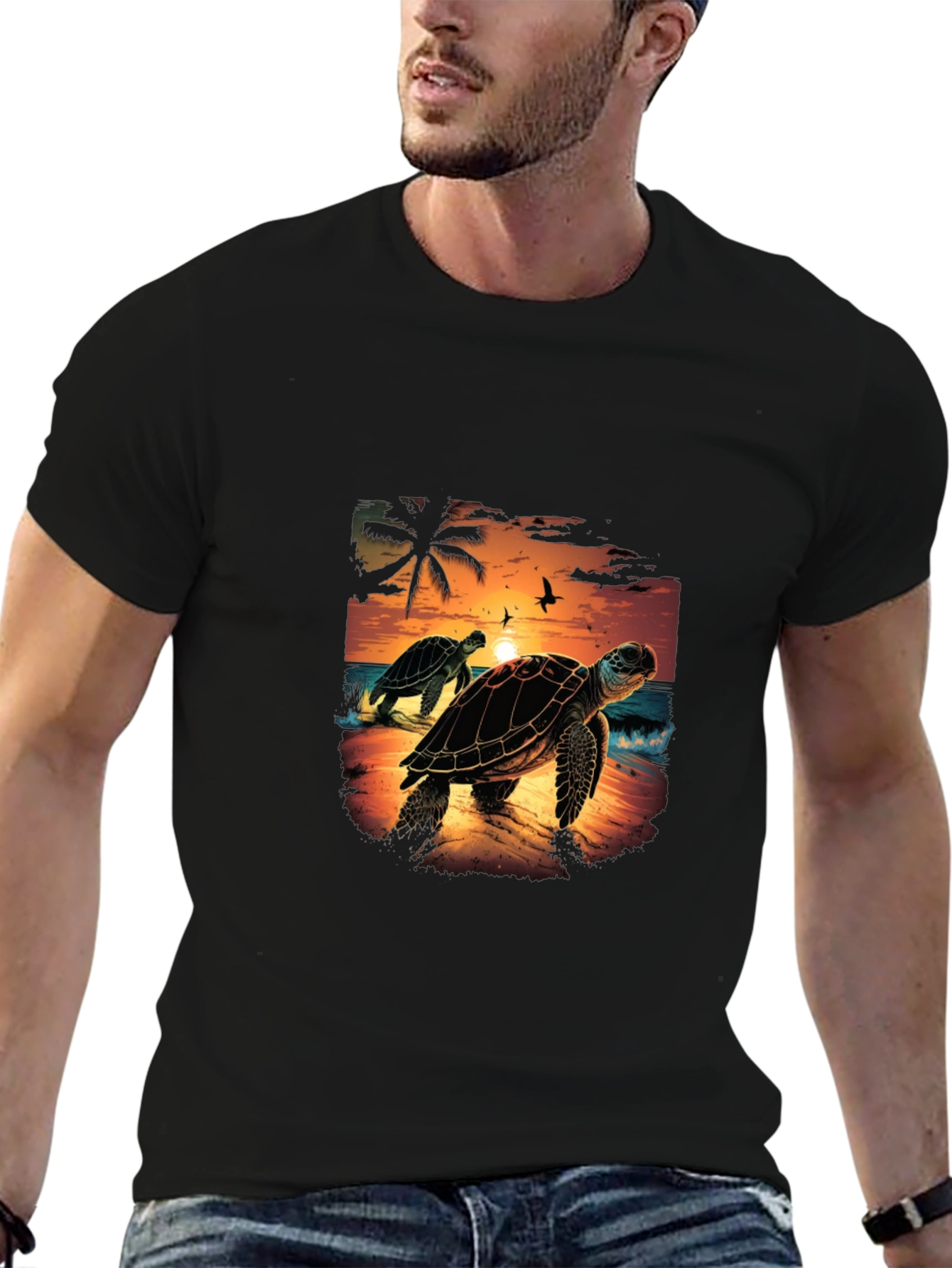 Sunset Turtle Graphic Tee - Black