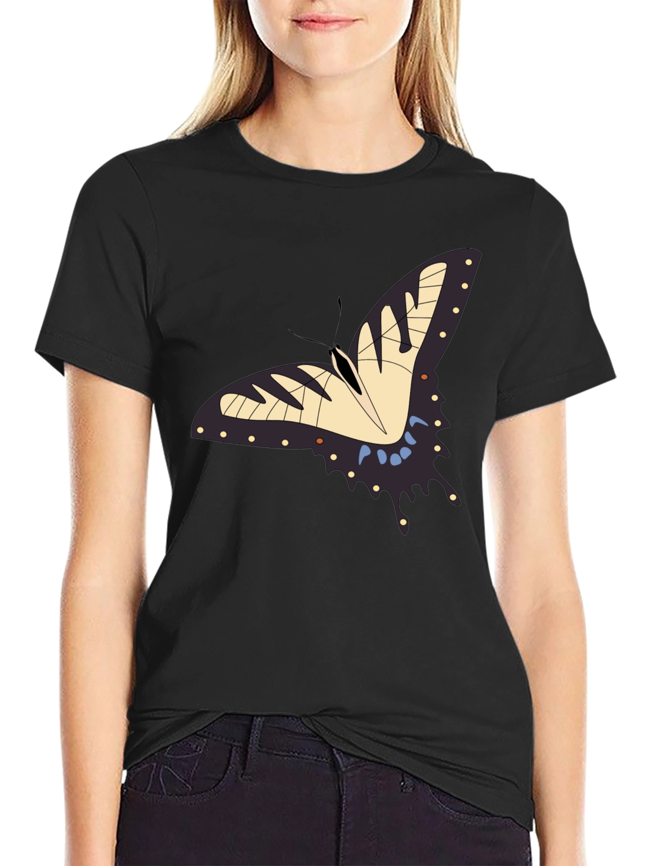 Butterfly Graphic Print Black T-Shirt