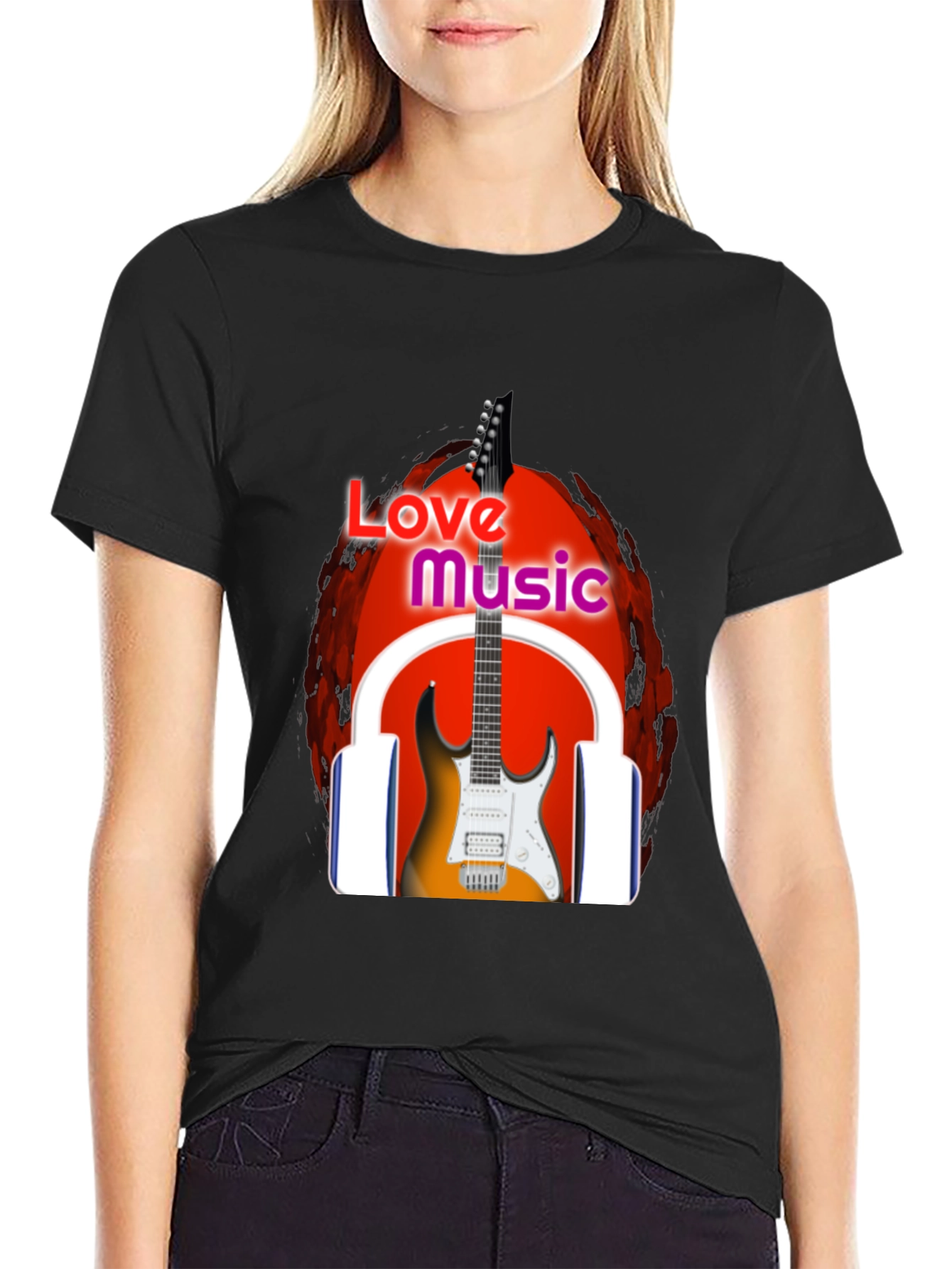 Love Music Graphic T-Shirt - Black