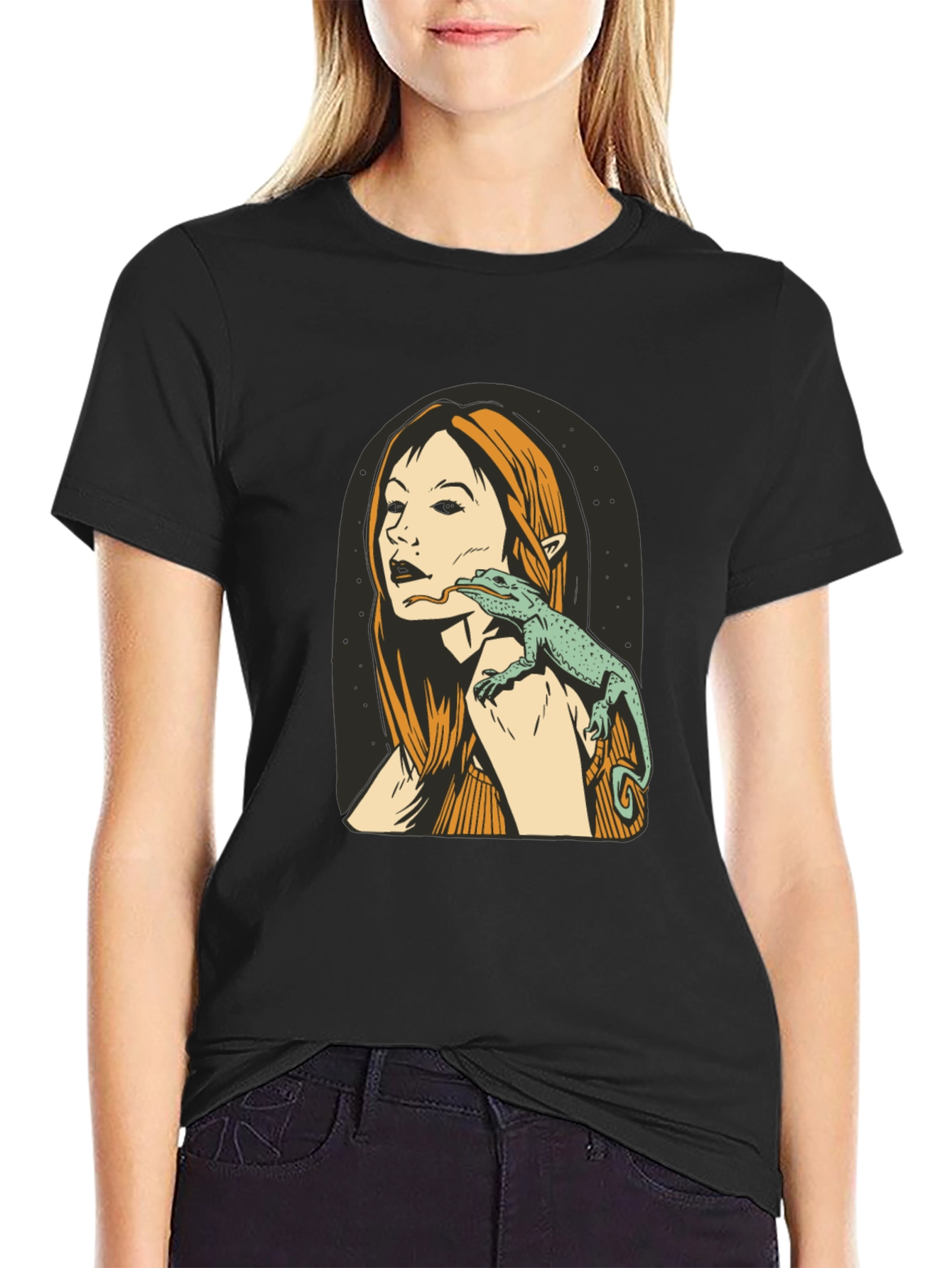 Lizard Woman Black Graphic Tee
