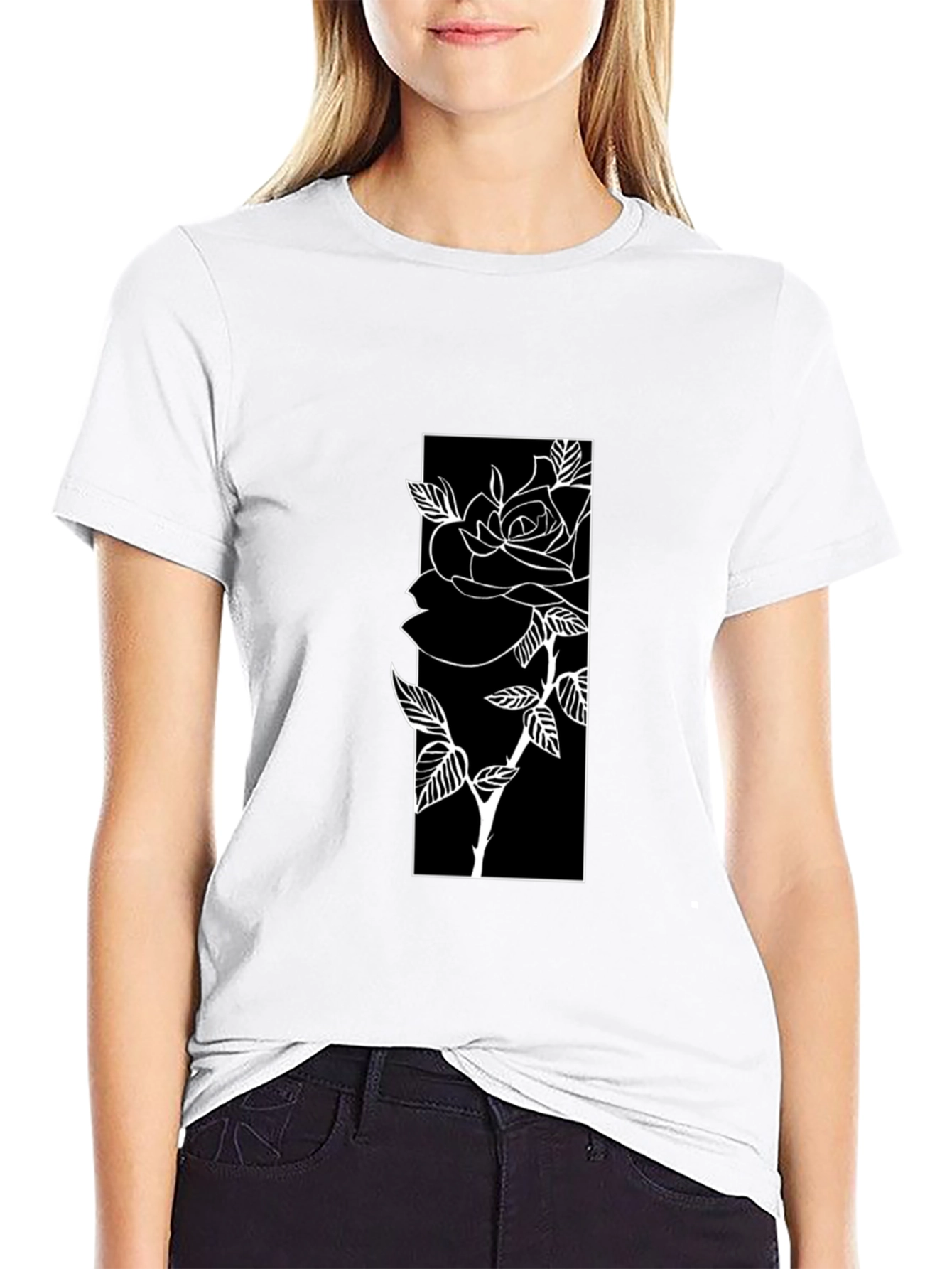Black T-Shirt with Rose Graphic