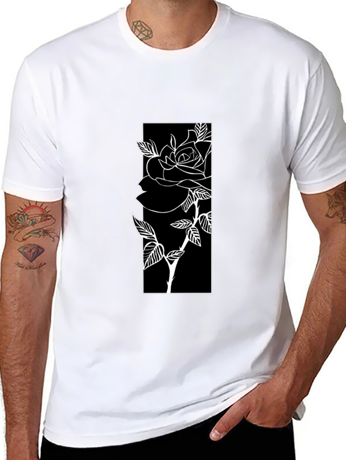 Black T-Shirt with Rose Graphic