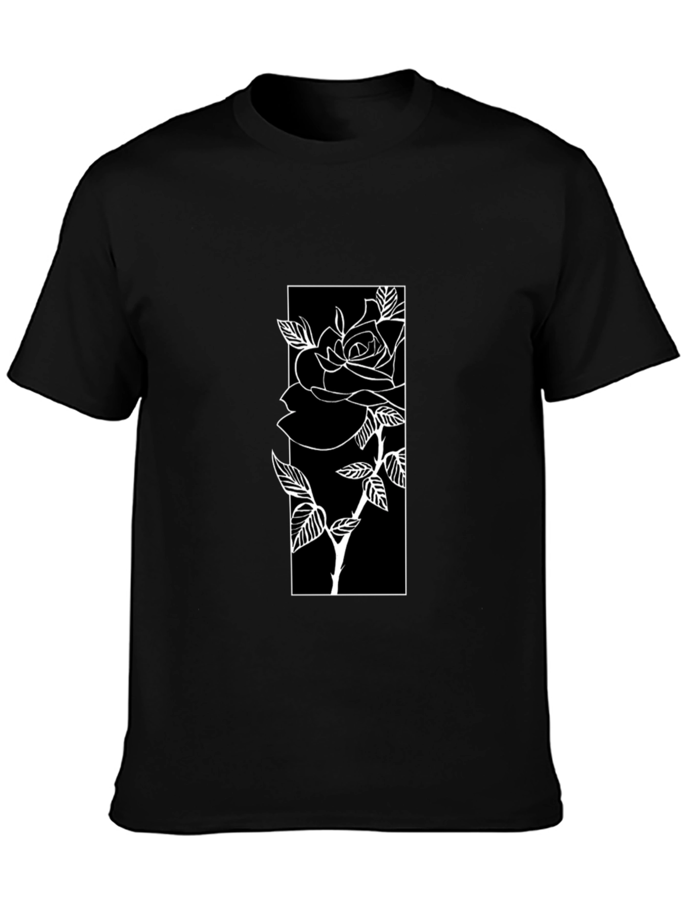 Black T-Shirt with Rose Graphic