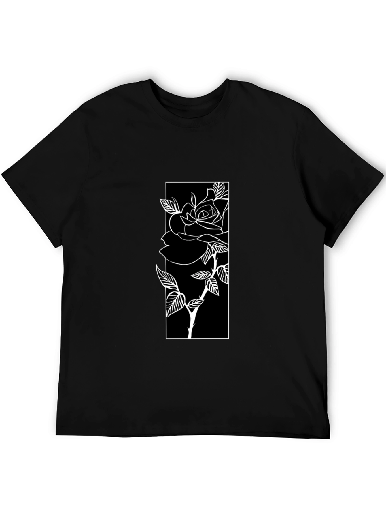 Black T-Shirt with Rose Graphic