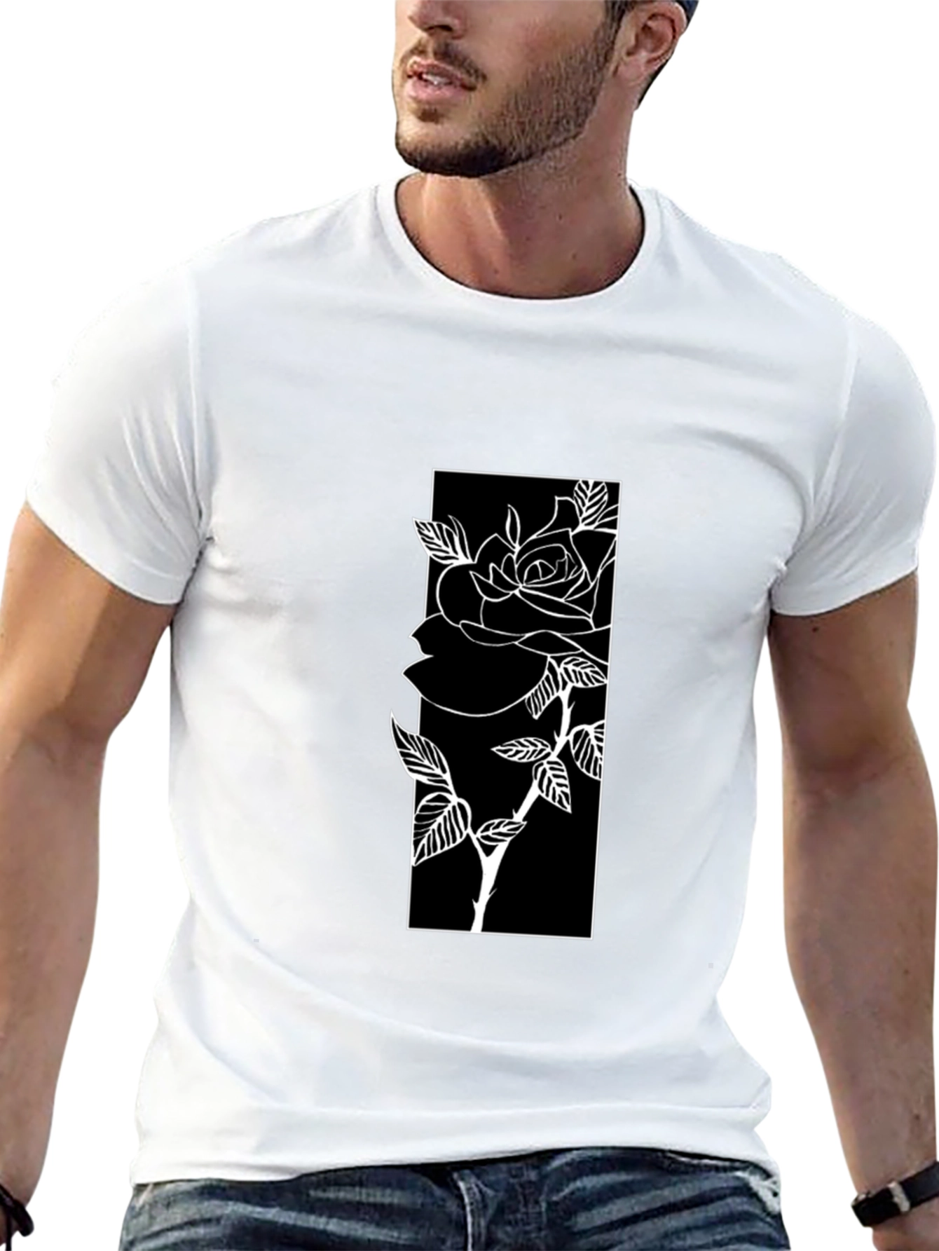Black T-Shirt with Rose Graphic
