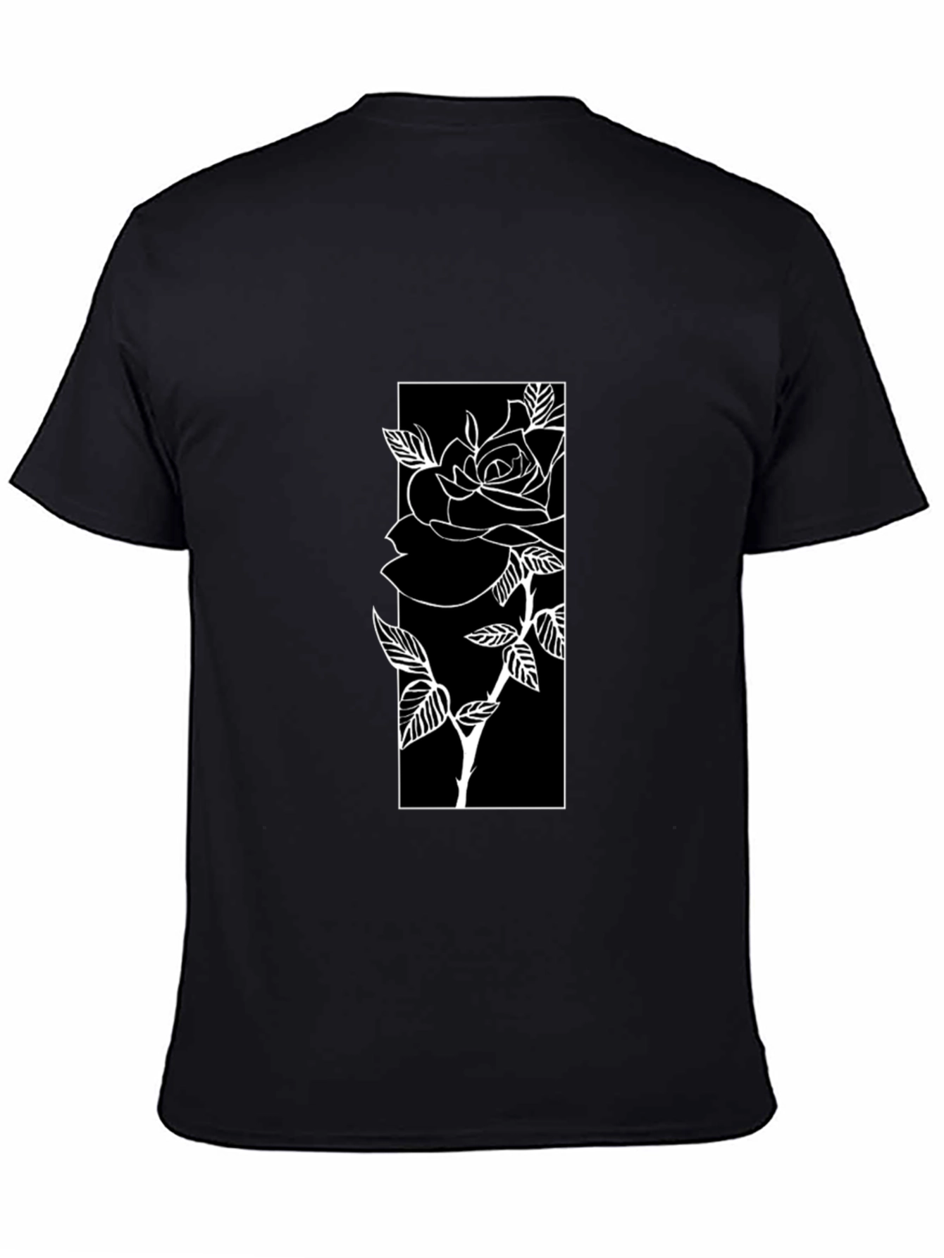 Black T-Shirt with Rose Graphic