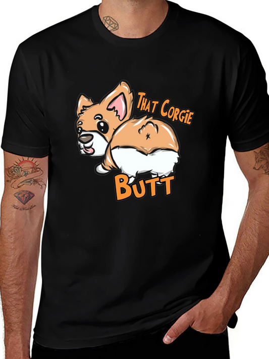 Funny Corgi Butt Graphic Tee - Black Cotton T-Shirt