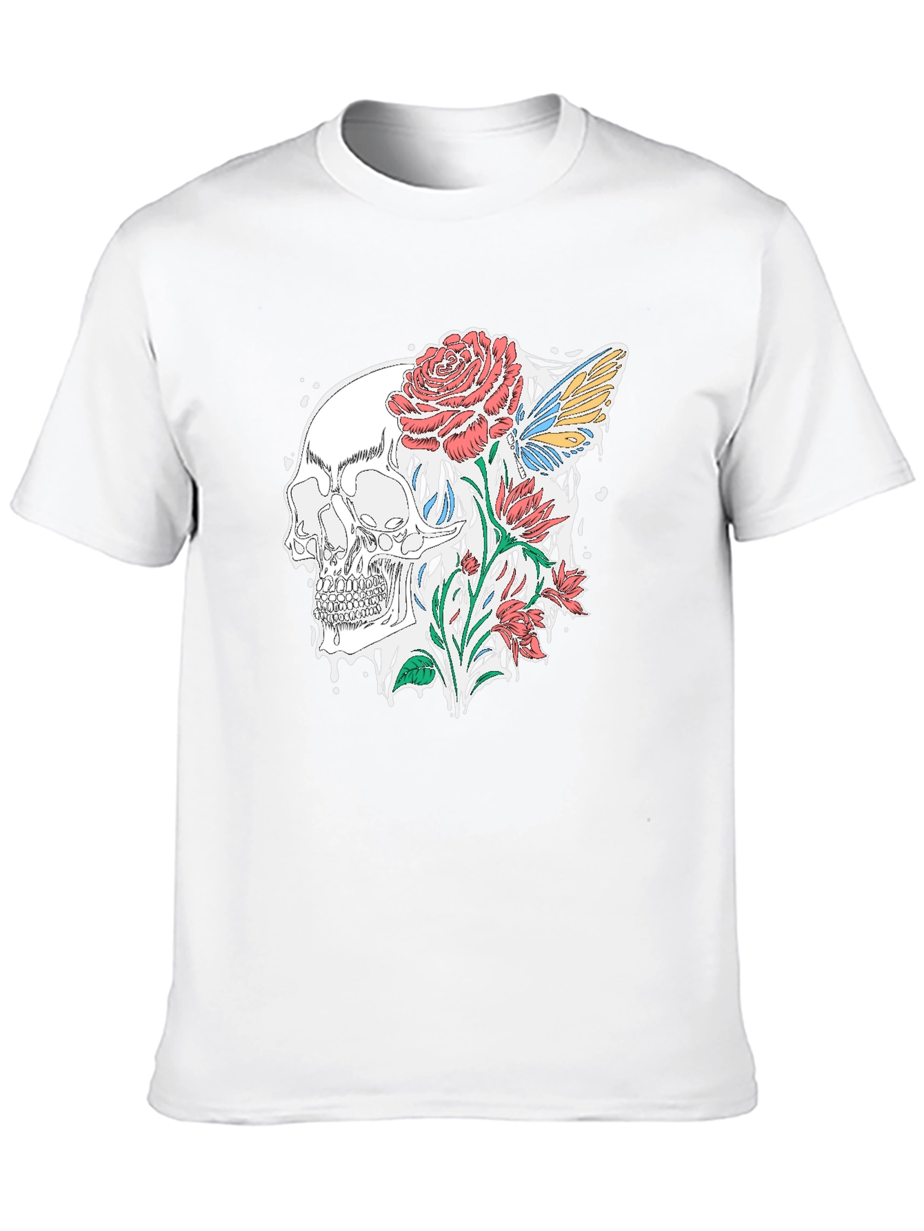 Skull and Roses Graphic T-Shirt - Stylish Black Tee